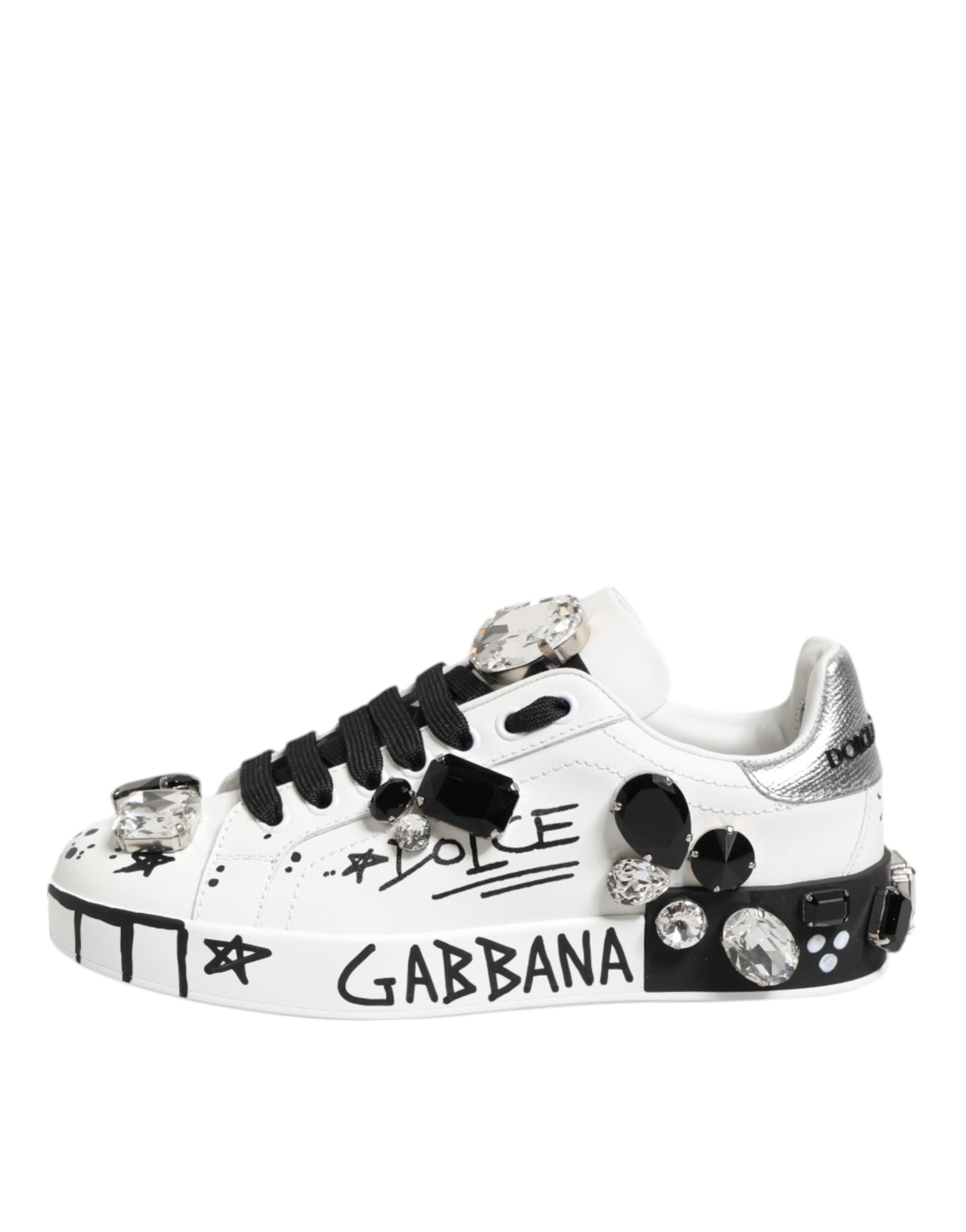 White Portofino Crystal Sneakers  Shoes - ventzia
