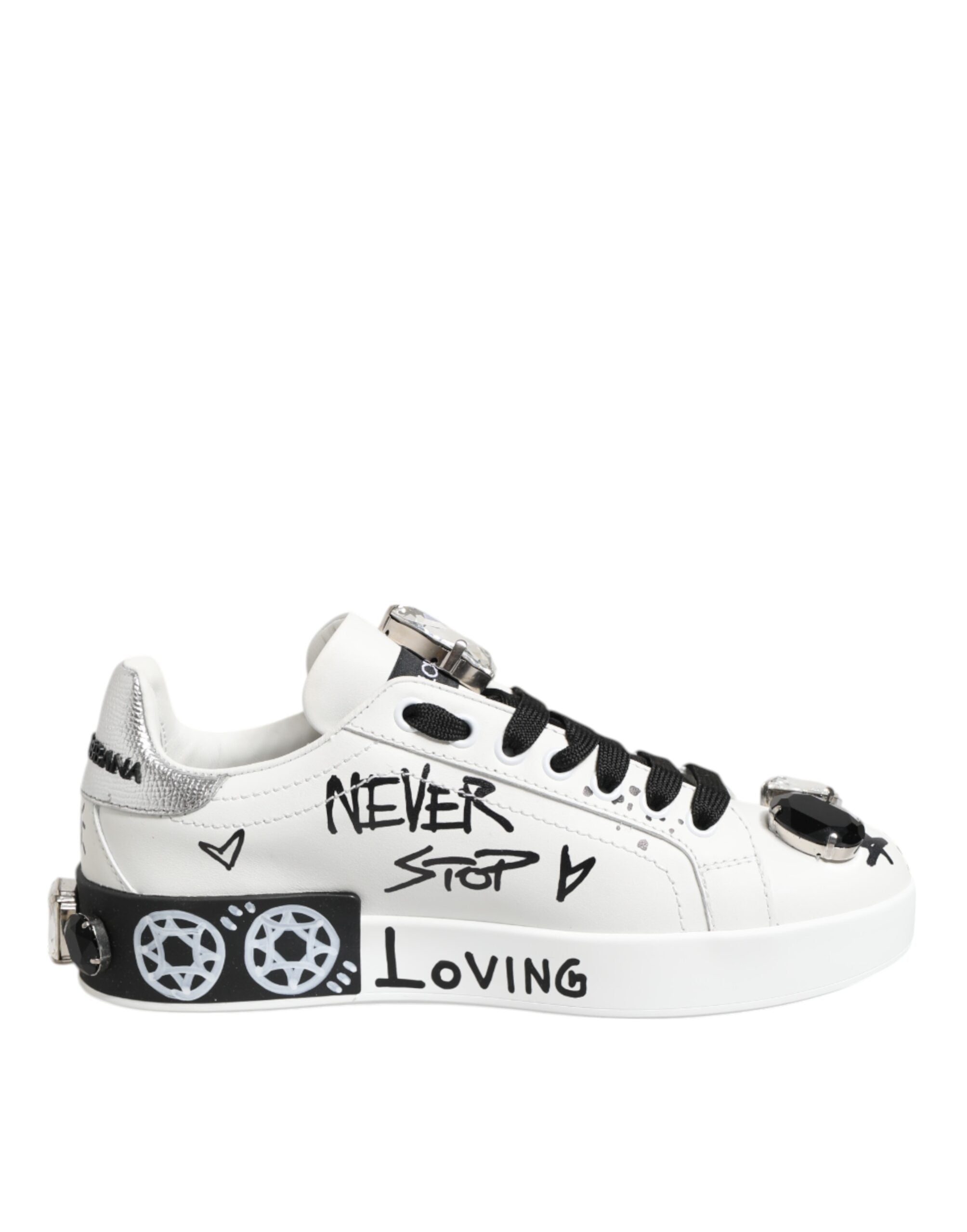 White Portofino Crystal Sneakers  Shoes - ventzia