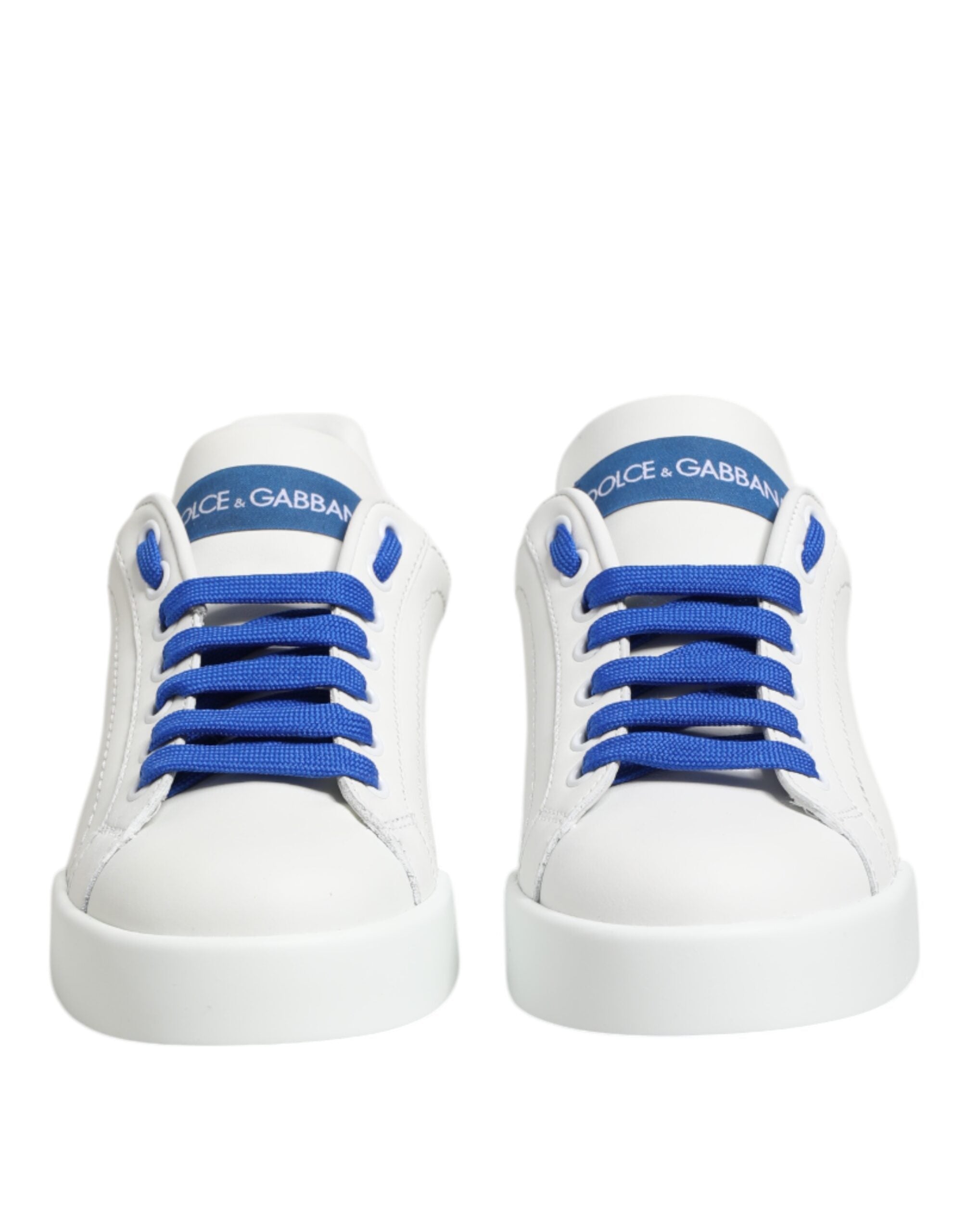 White Blue Leather Low Top Sneakers Shoes - ventzia
