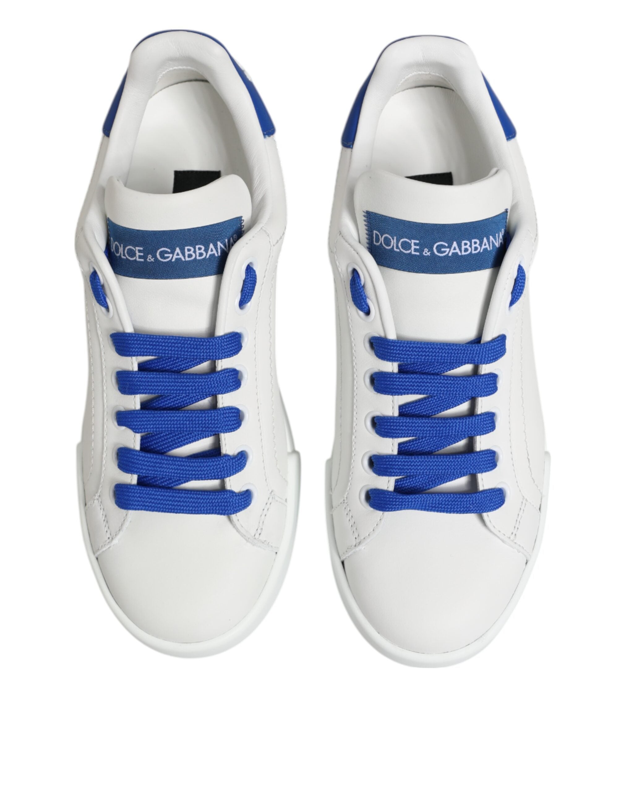 White Blue Leather Low Top Sneakers Shoes - ventzia