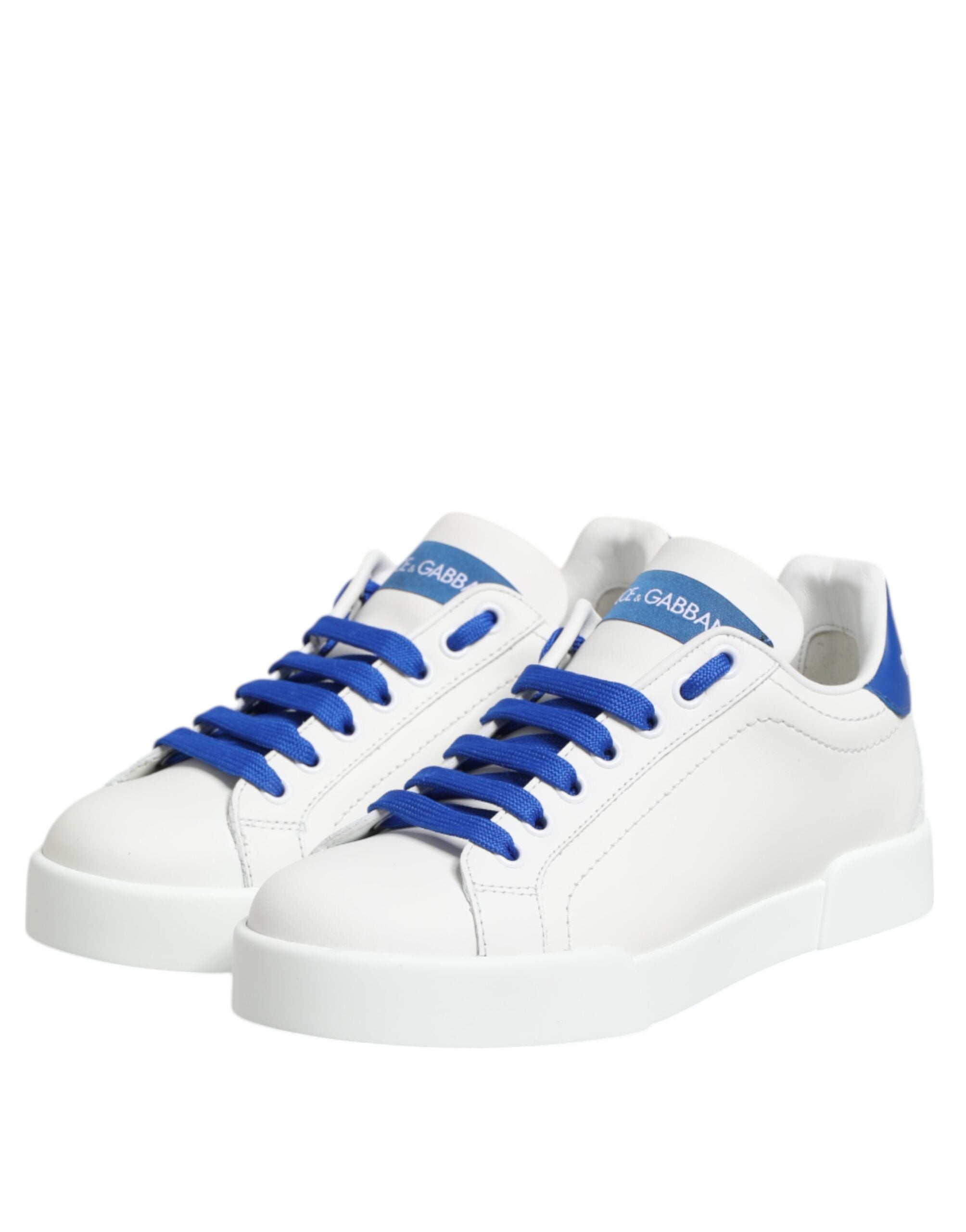 White Blue Leather Low Top Sneakers Shoes - ventzia