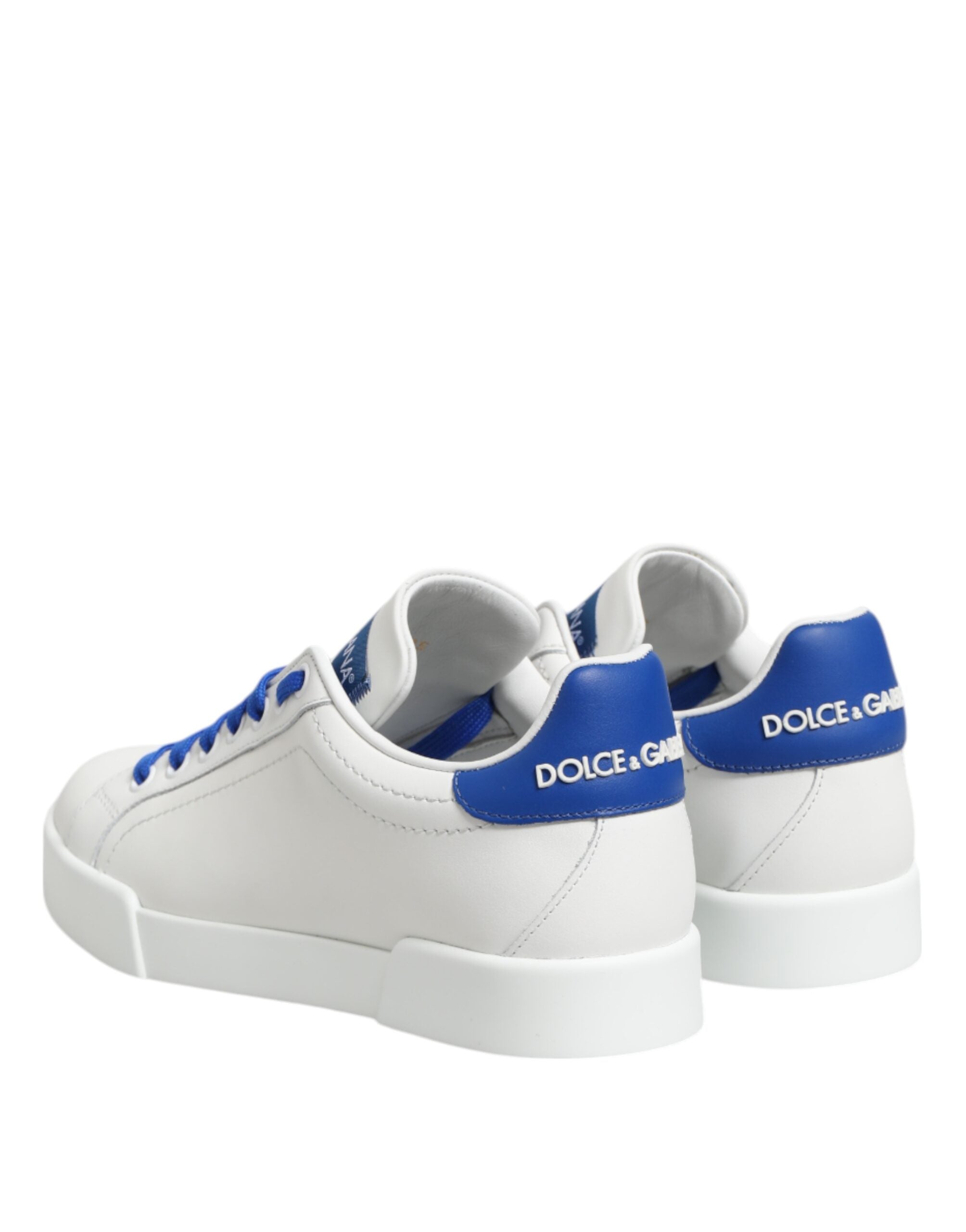 White Blue Leather Low Top Sneakers Shoes - ventzia
