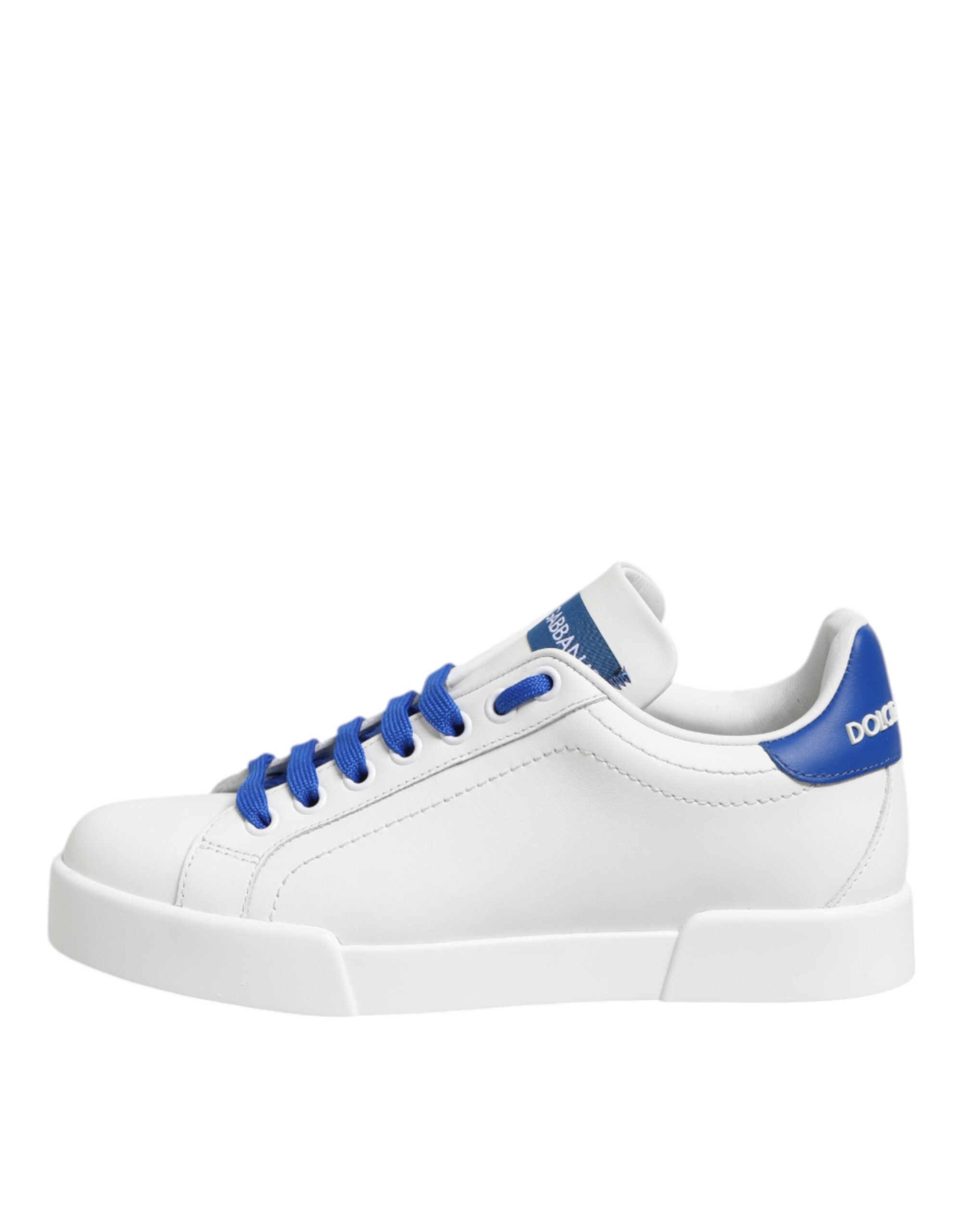White Blue Leather Low Top Sneakers Shoes - ventzia