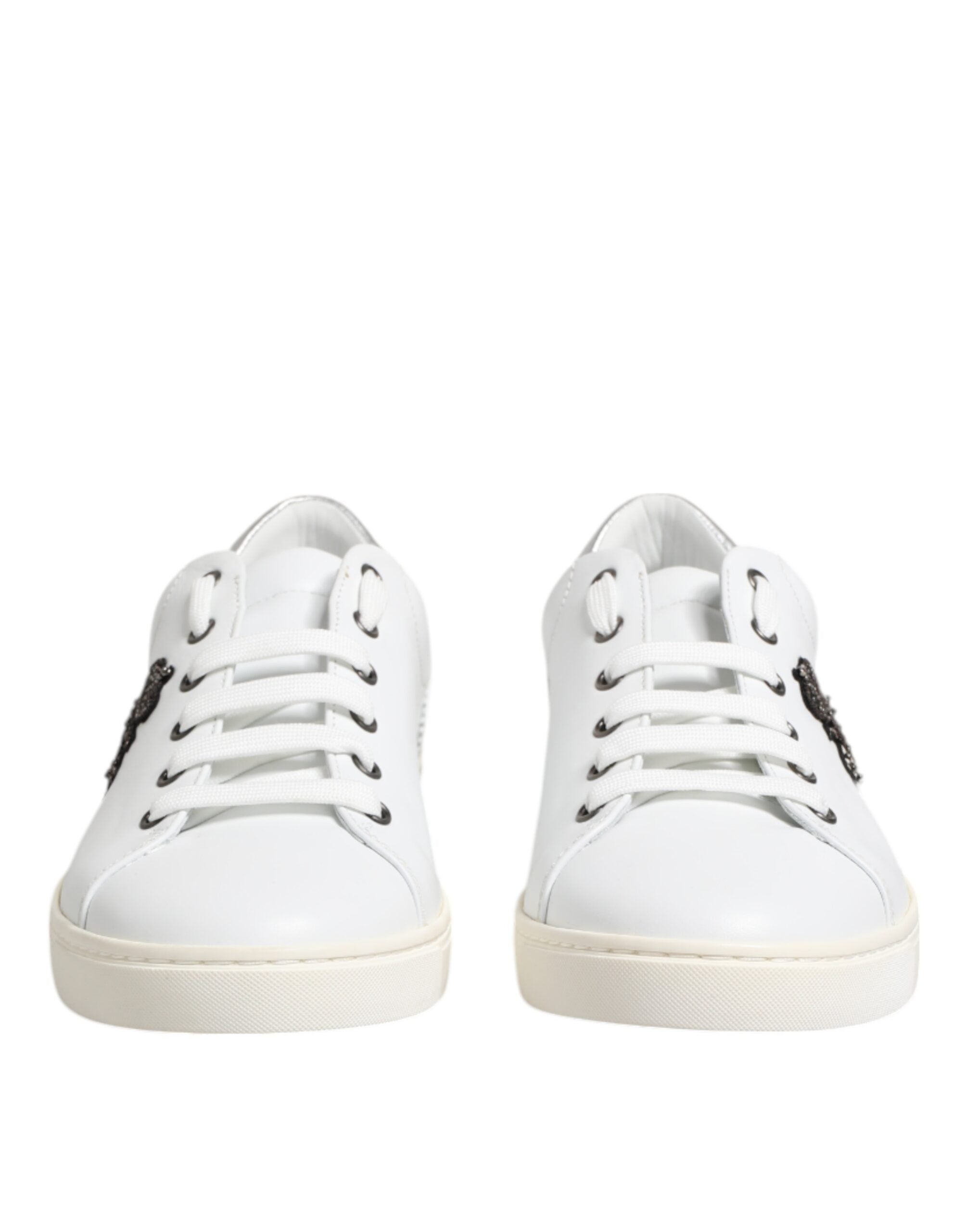 White Crown Bee Leather Low Top Sneakers Shoes - ventzia