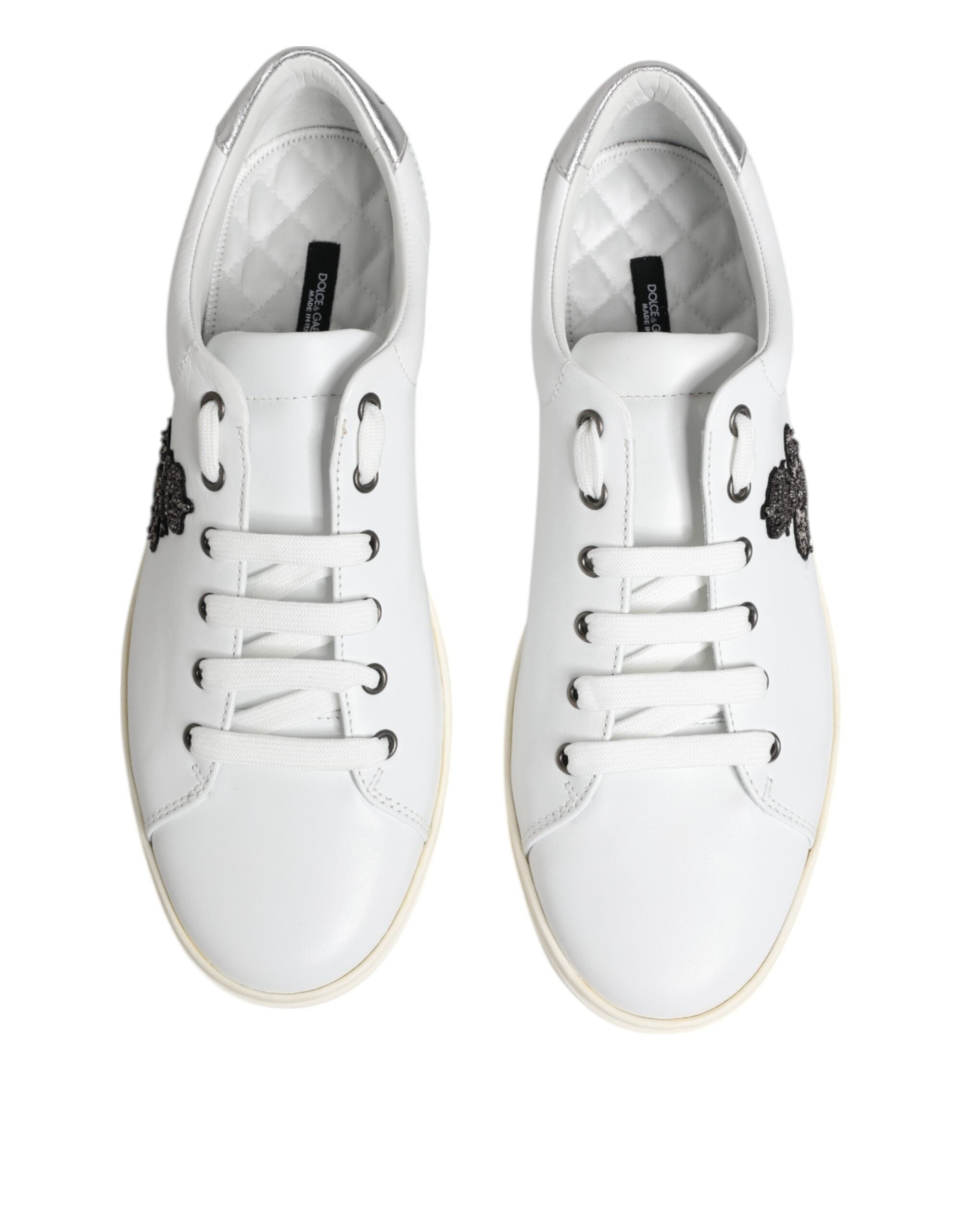 White Crown Bee Leather Low Top Sneakers Shoes - ventzia