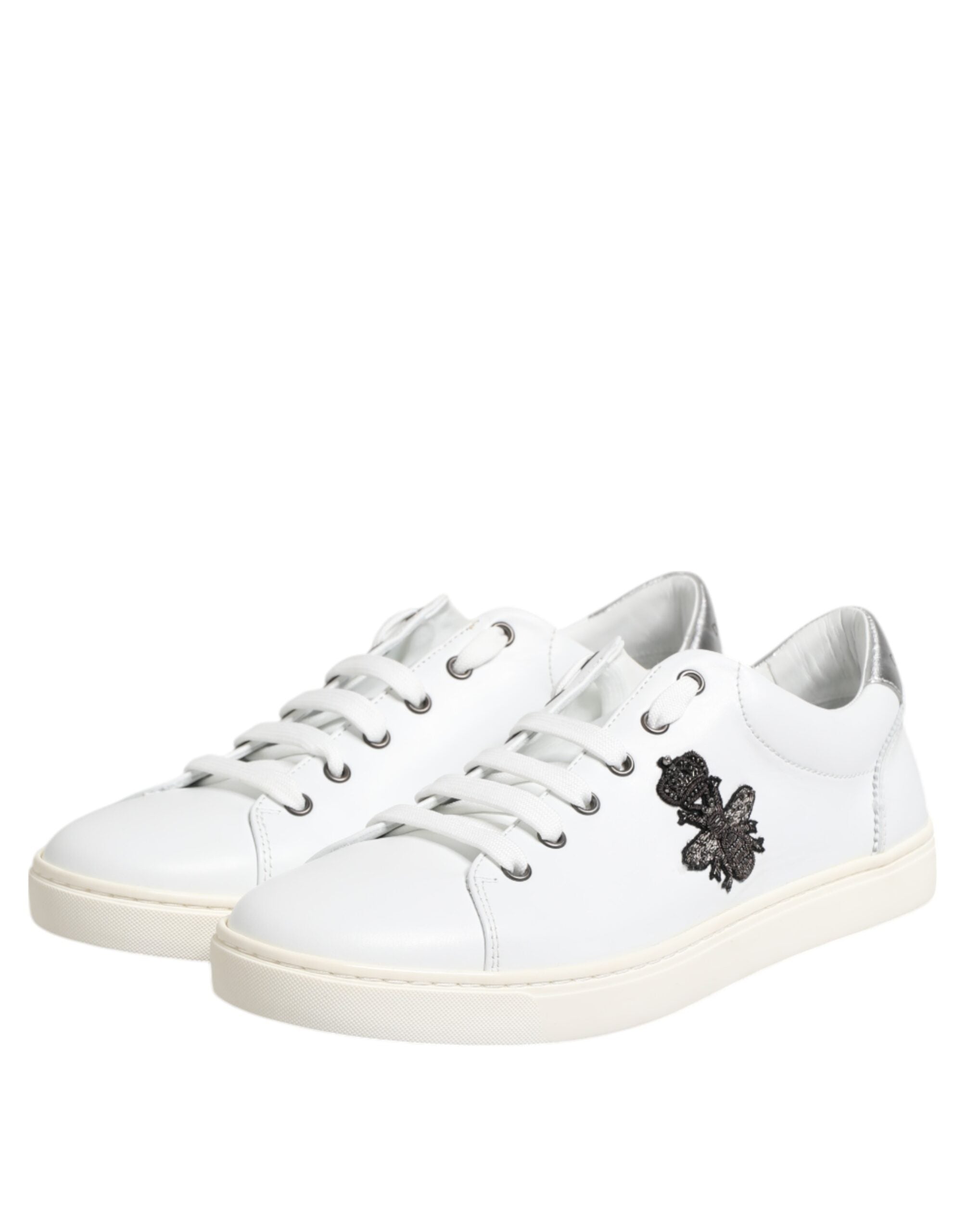 White Crown Bee Leather Low Top Sneakers Shoes - ventzia