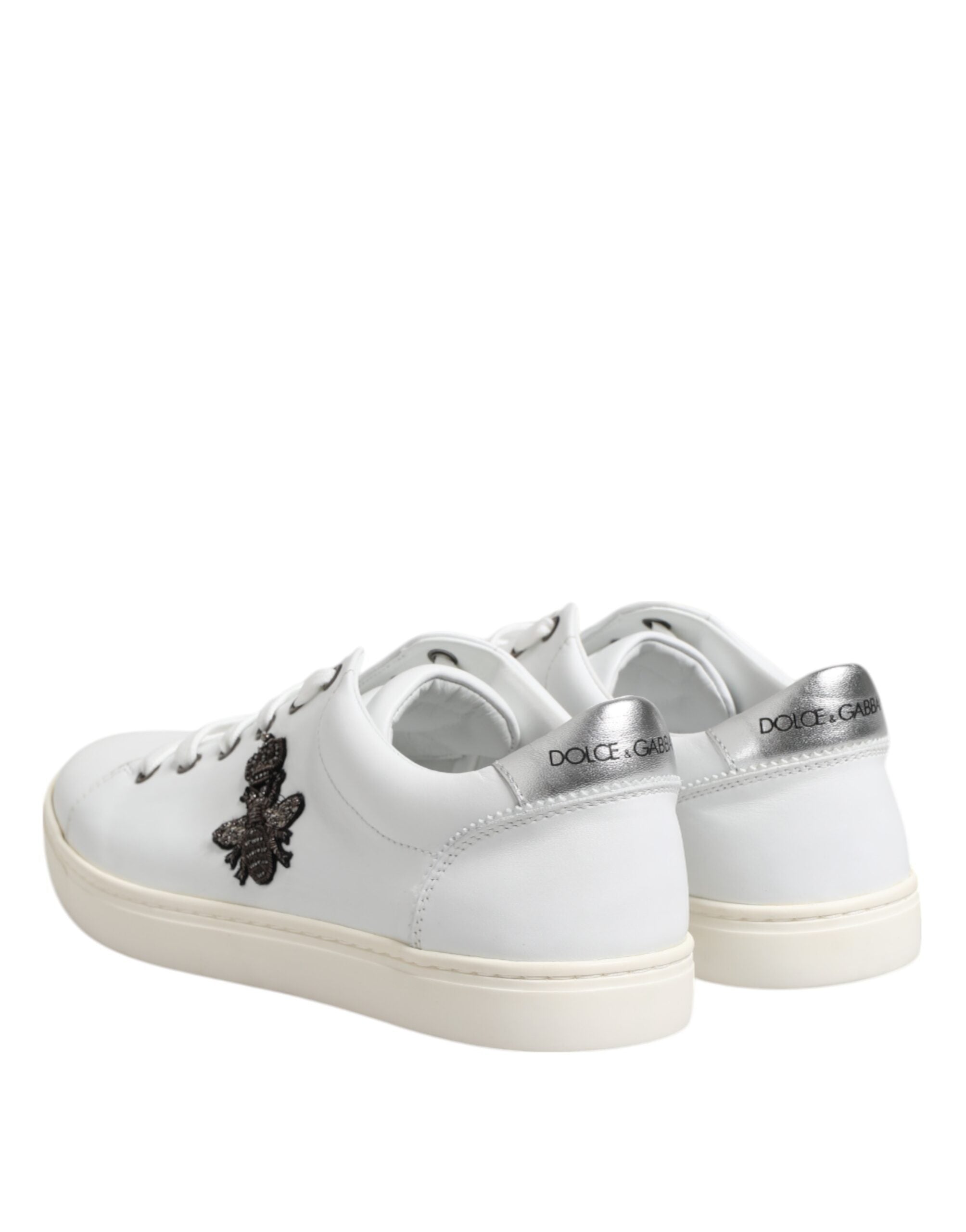 White Crown Bee Leather Low Top Sneakers Shoes - ventzia