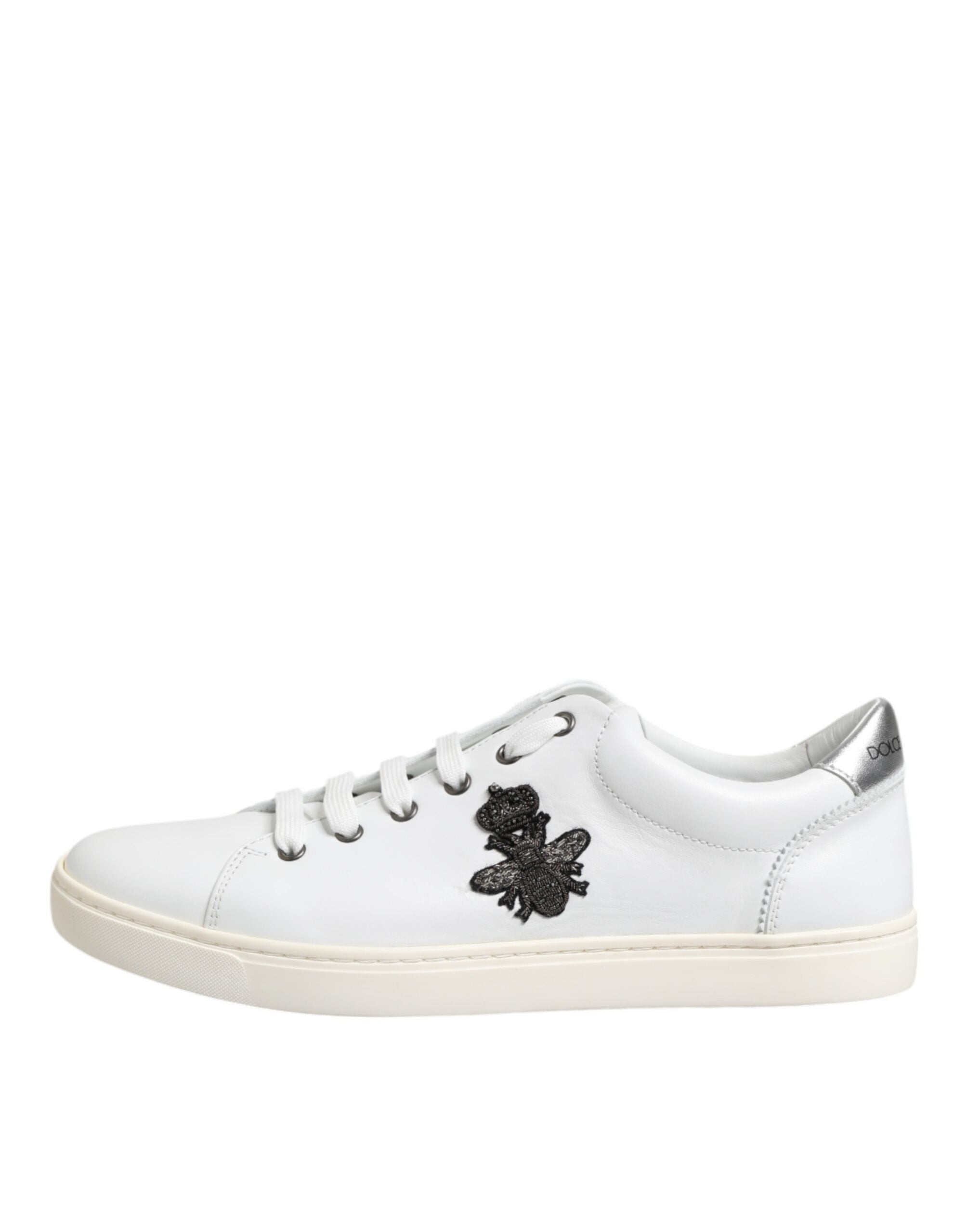 White Crown Bee Leather Low Top Sneakers Shoes - ventzia
