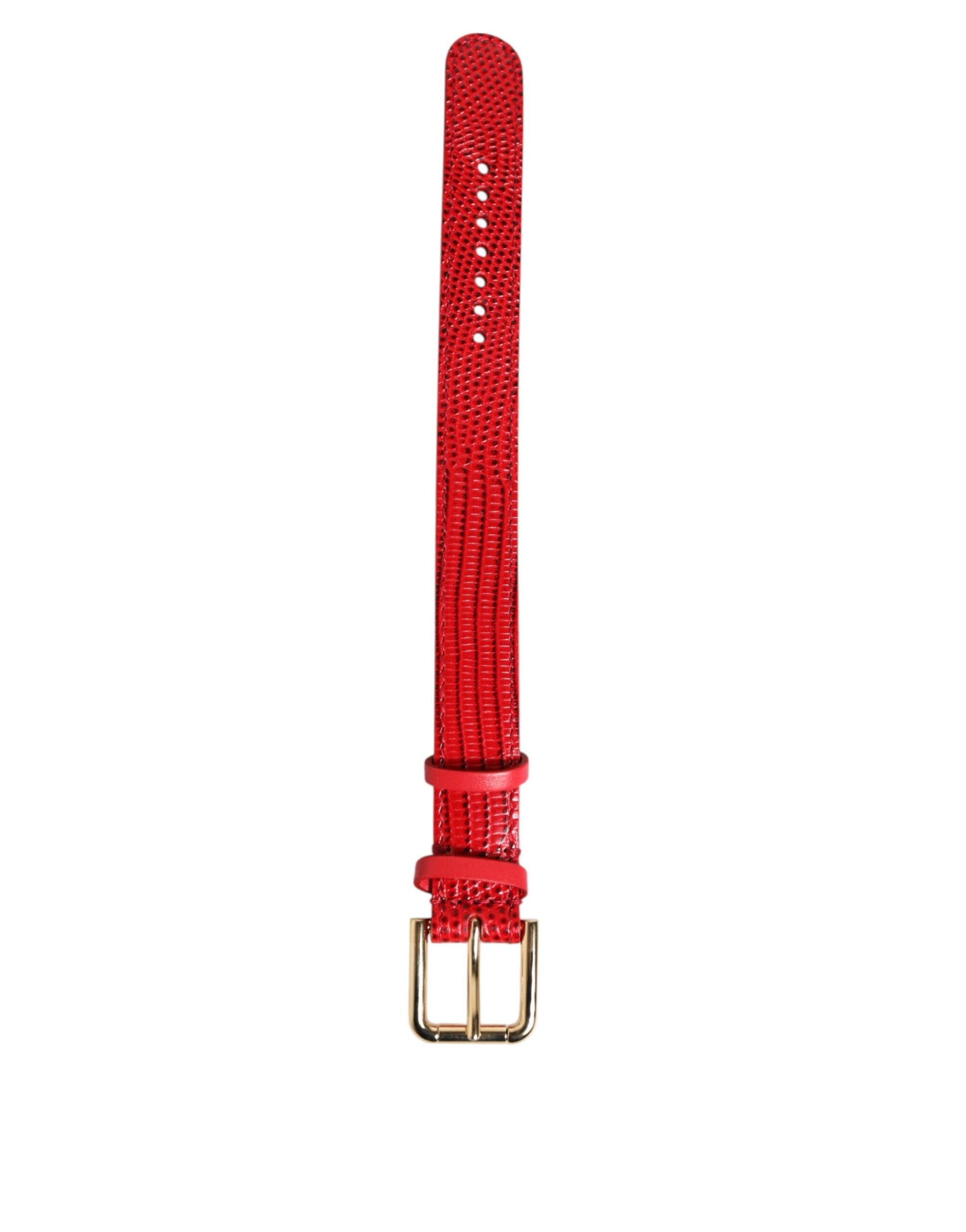 Red Exotic Leather Gold Tone Metal Buckle Women Armband - ventzia