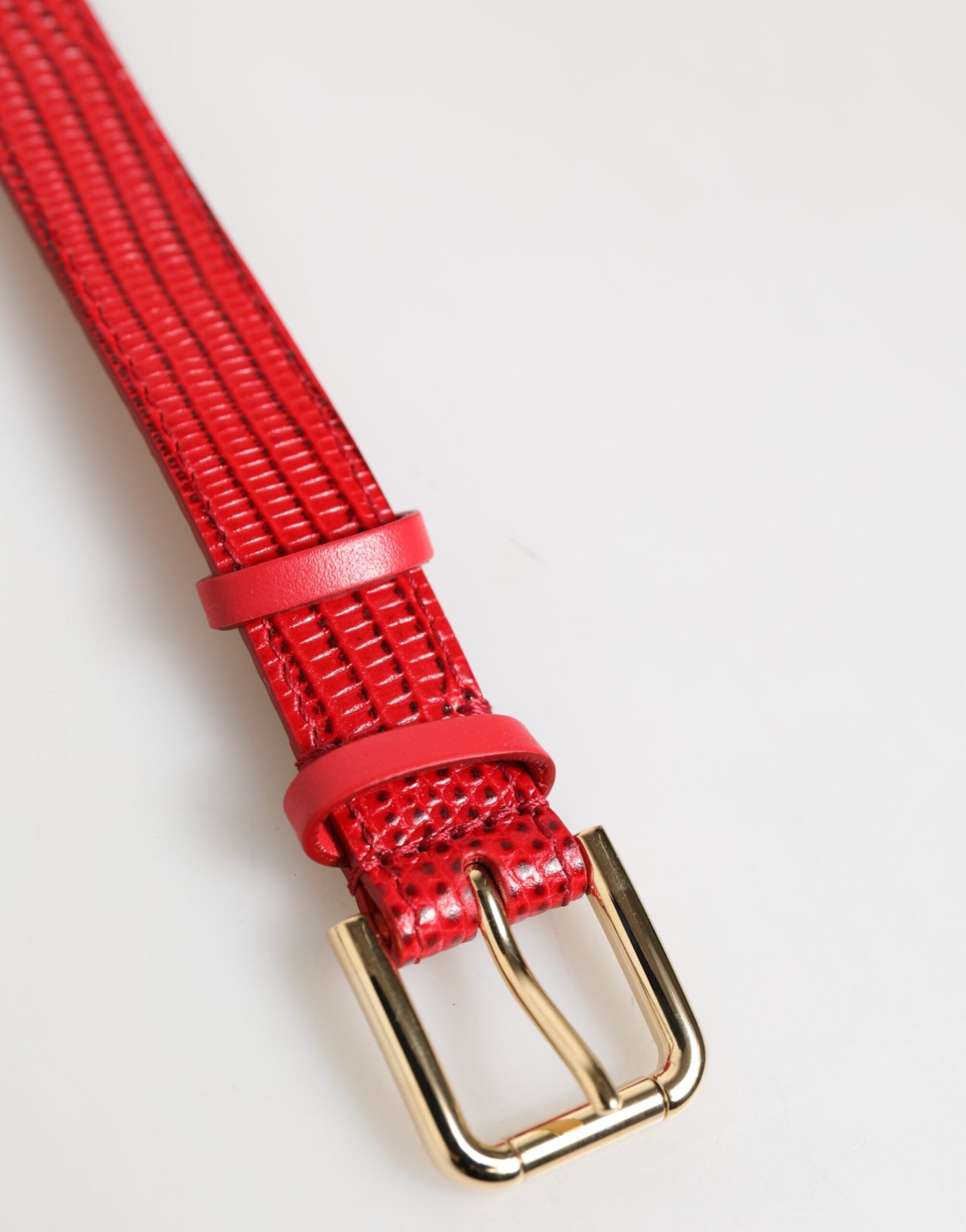 Red Exotic Leather Gold Tone Metal Buckle Women Armband - ventzia