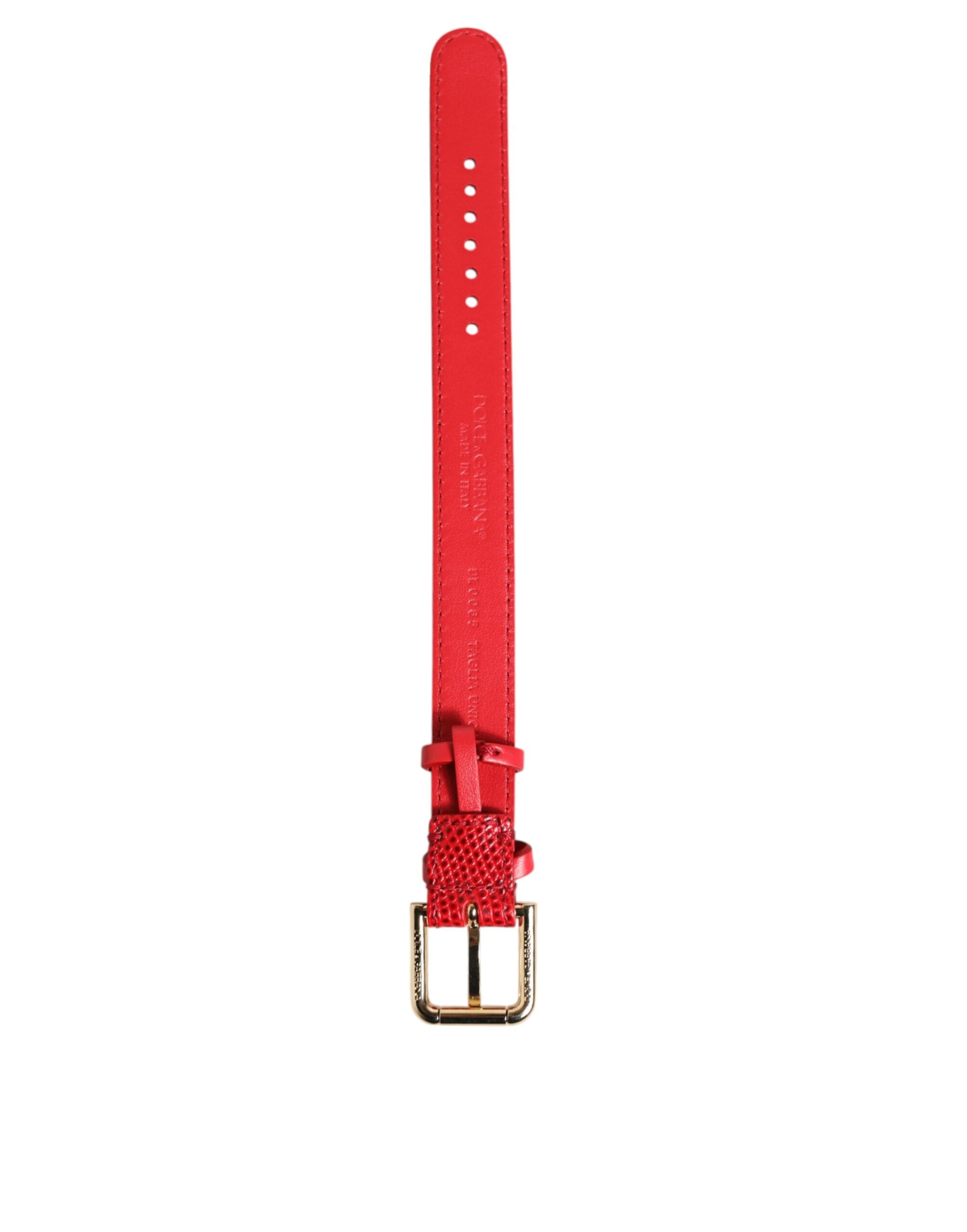 Red Exotic Leather Gold Tone Metal Buckle Women Armband - ventzia