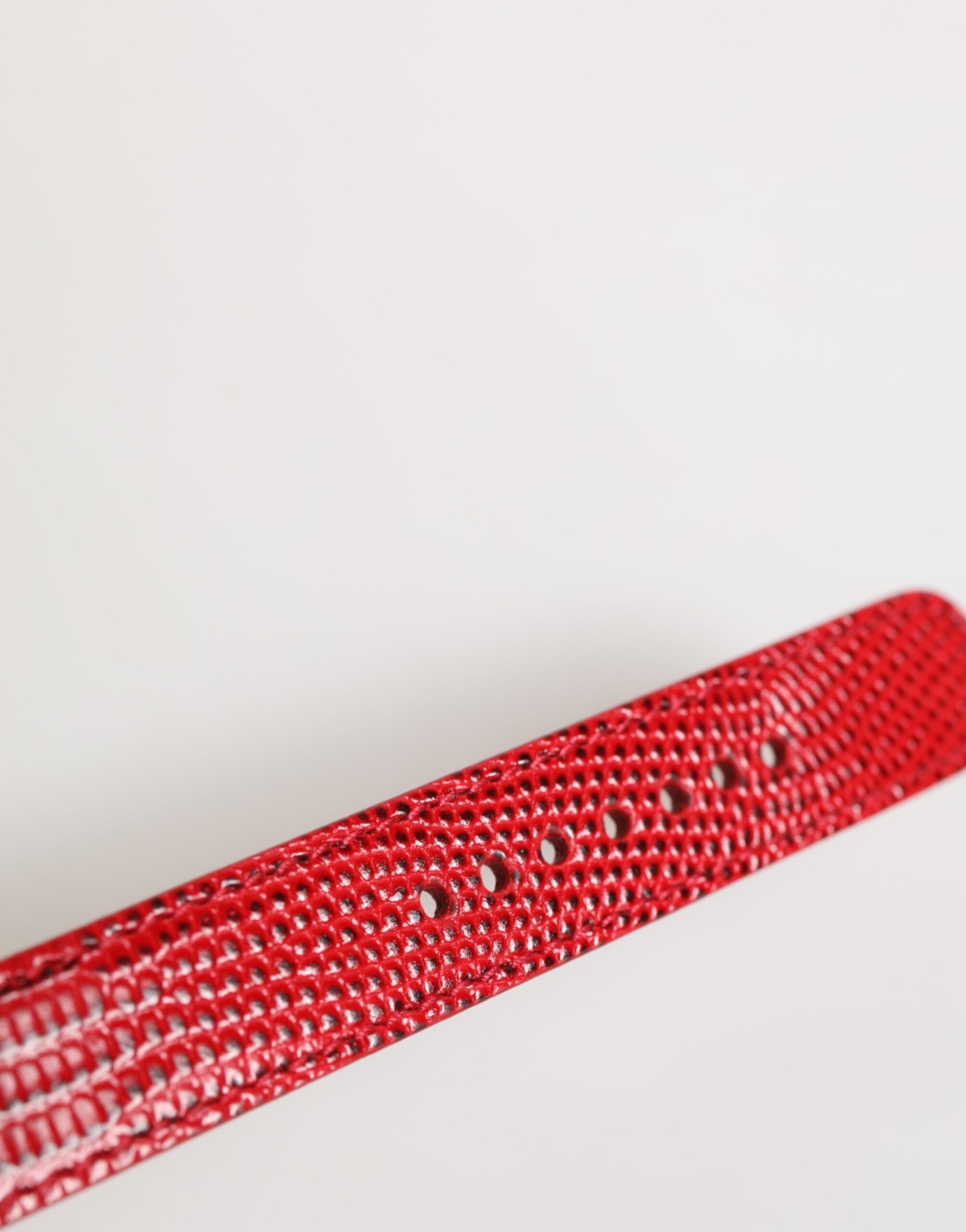 Red Exotic Leather Gold Tone Metal Buckle Women Armband - ventzia