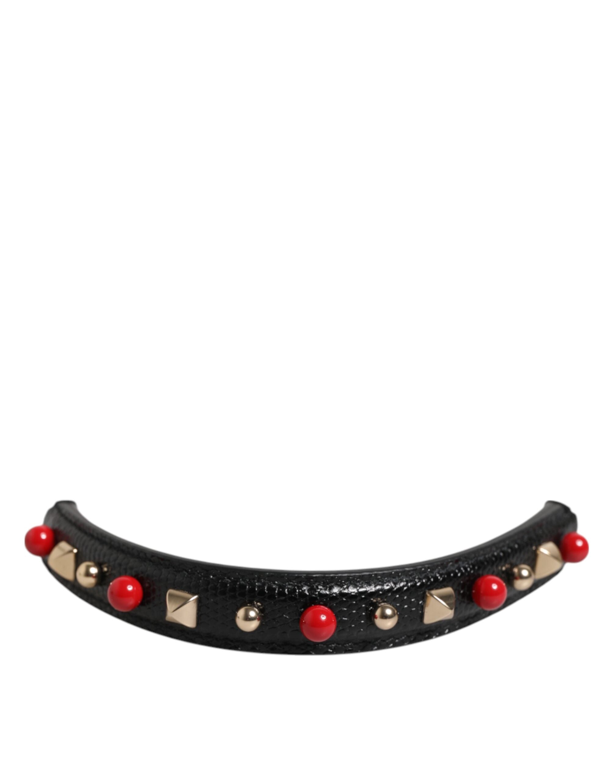 Black Embellished Leather Bag Handle Women Shoulder Strap - ventzia