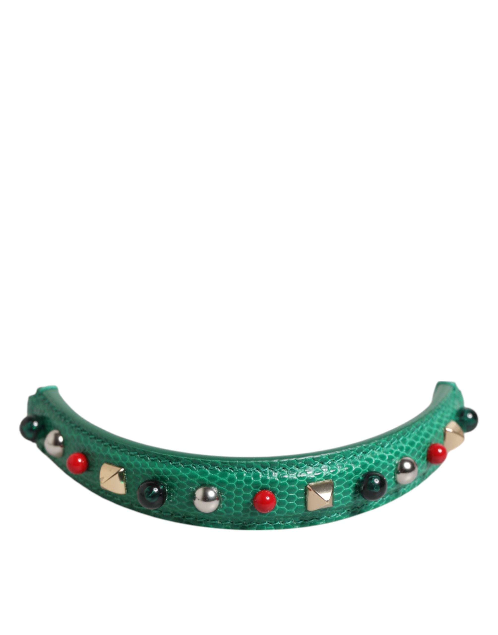 Green Embellished Leather Bag Handle Women Shoulder Strap - ventzia