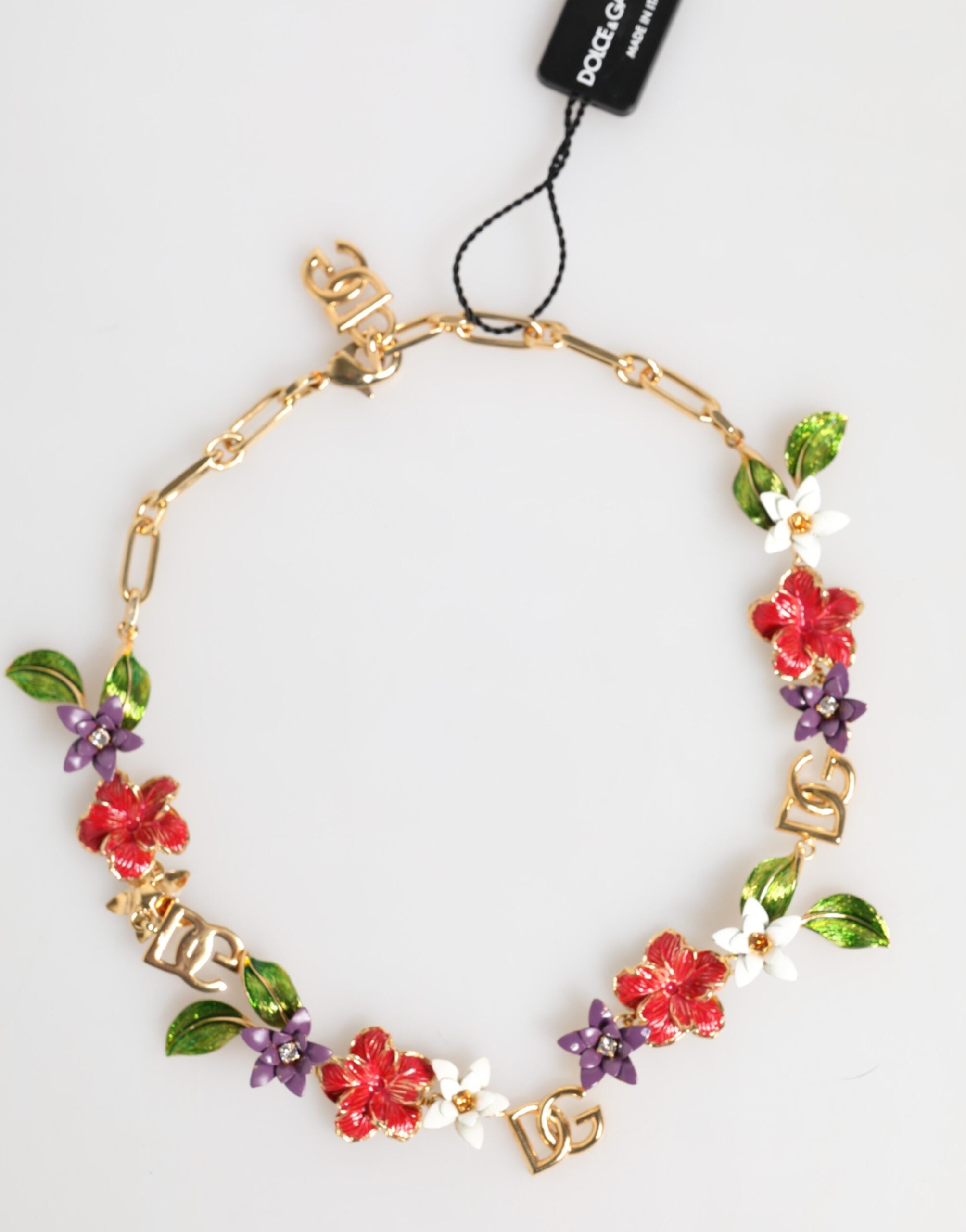 Gold Brass Logo Detail Floral Fashion Jewelry Necklace - ventzia