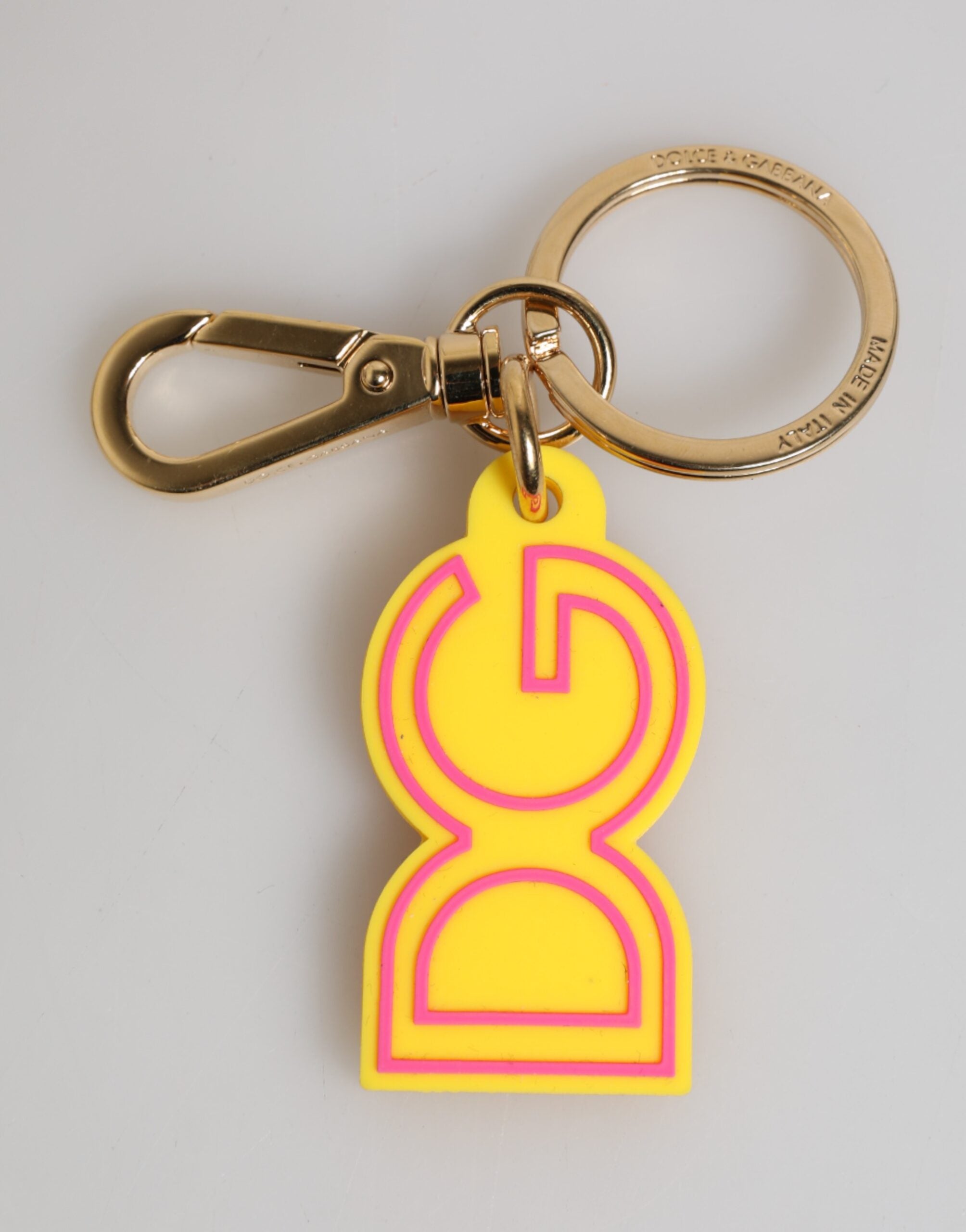 Yellow Rubber Gold Tone Metal DG Logo Keyring Keychain - ventzia