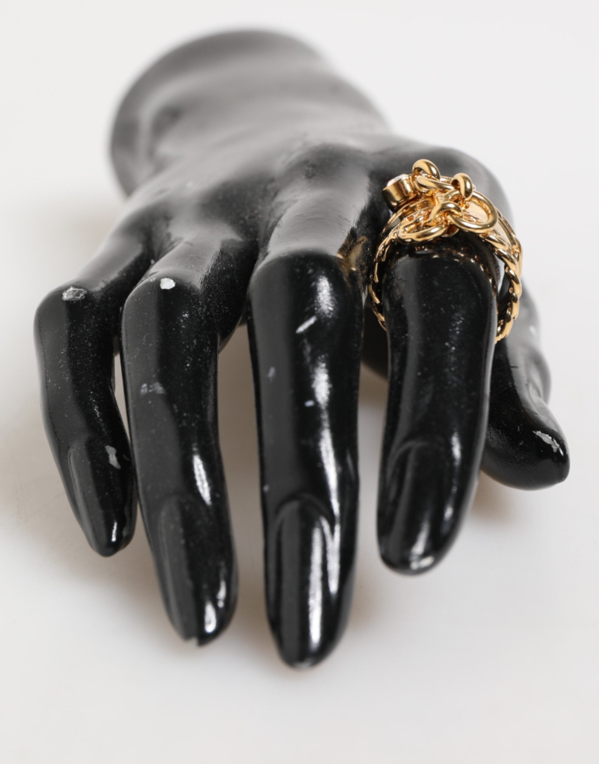 Gold Tone Brass Logo Chain Clear Crystals Adjustable Ring - ventzia