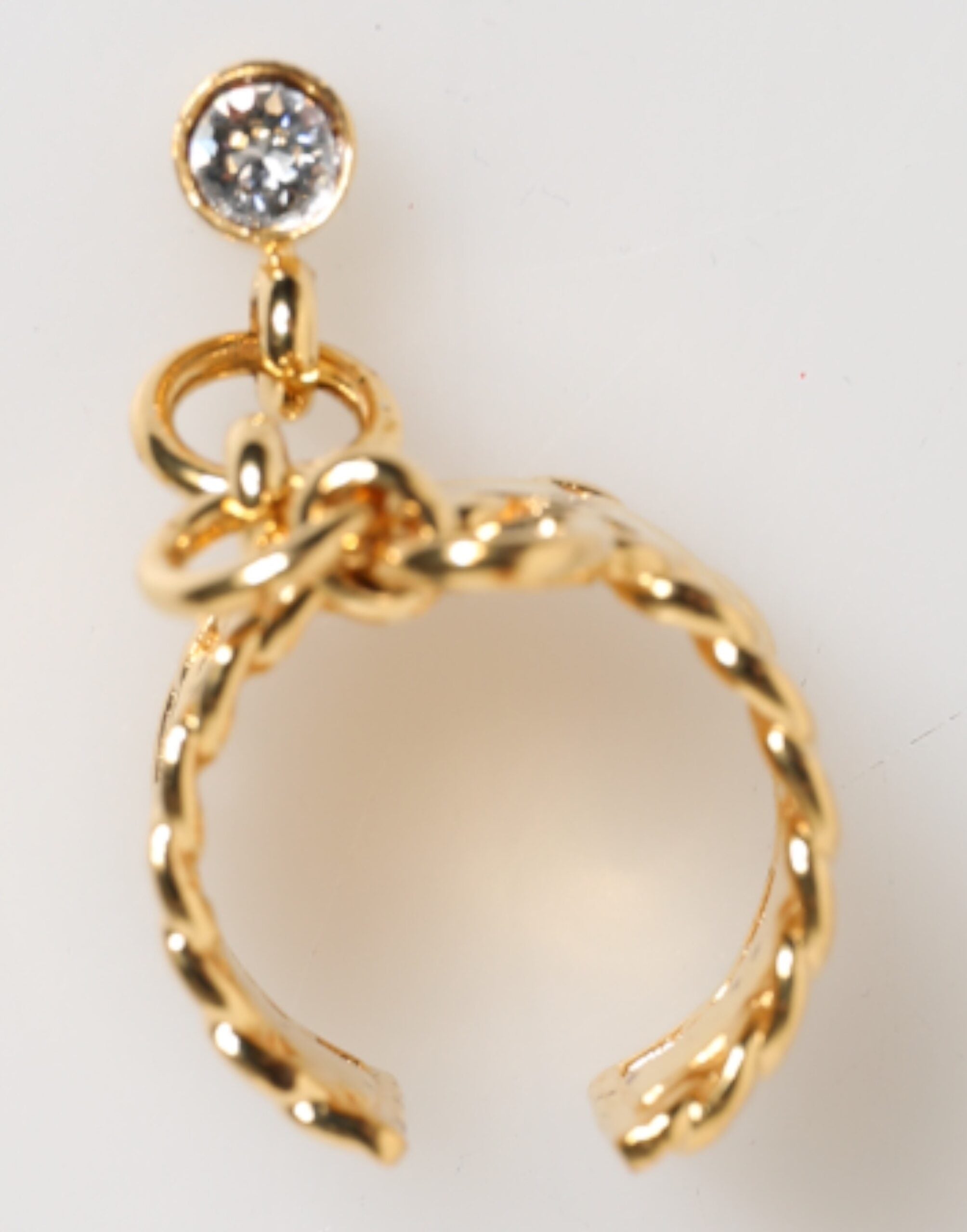 Gold Tone Brass Logo Chain Clear Crystals Adjustable Ring - ventzia