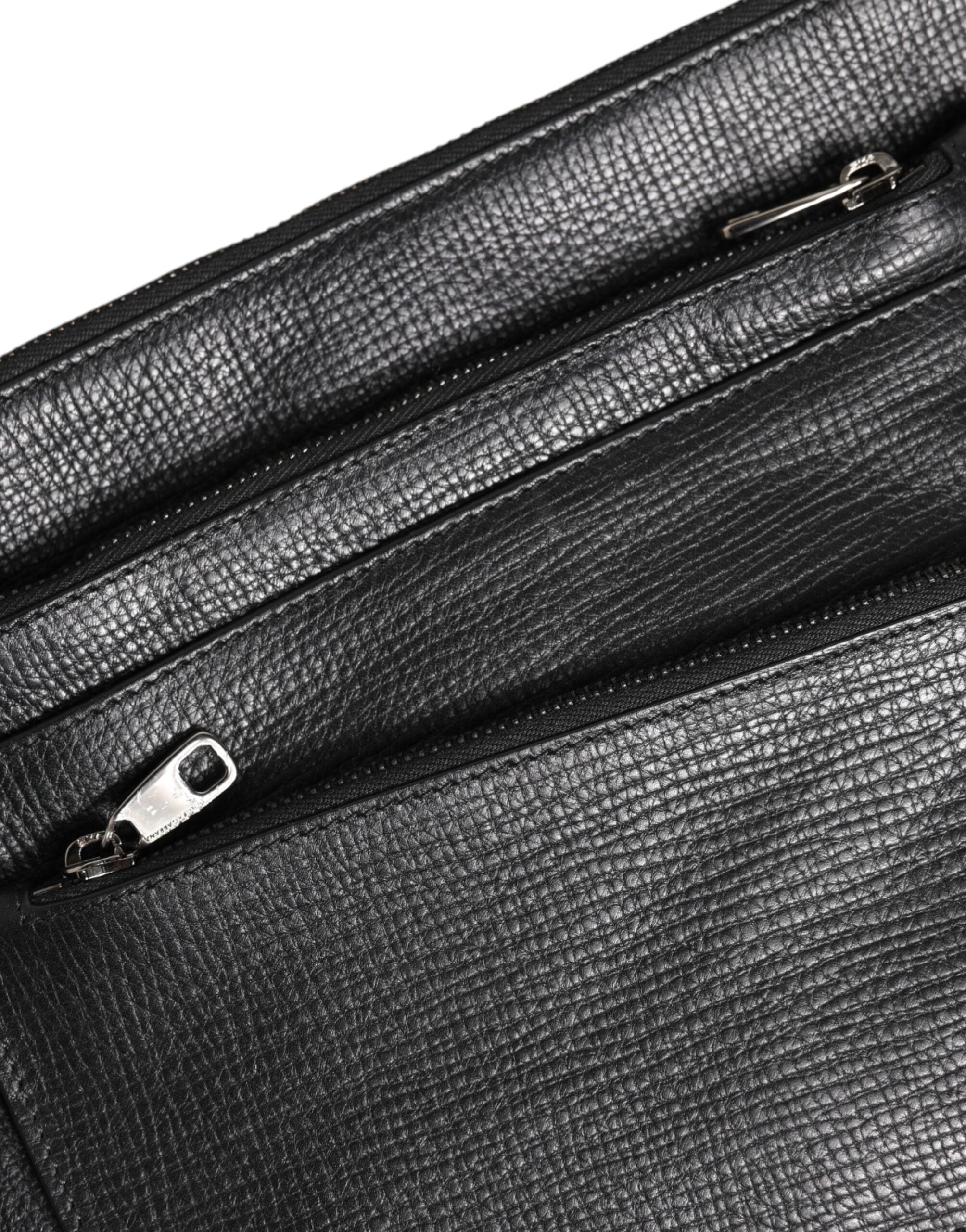 Black Palmellato Leather Logo Plaque Shoulder Borse Bag - ventzia