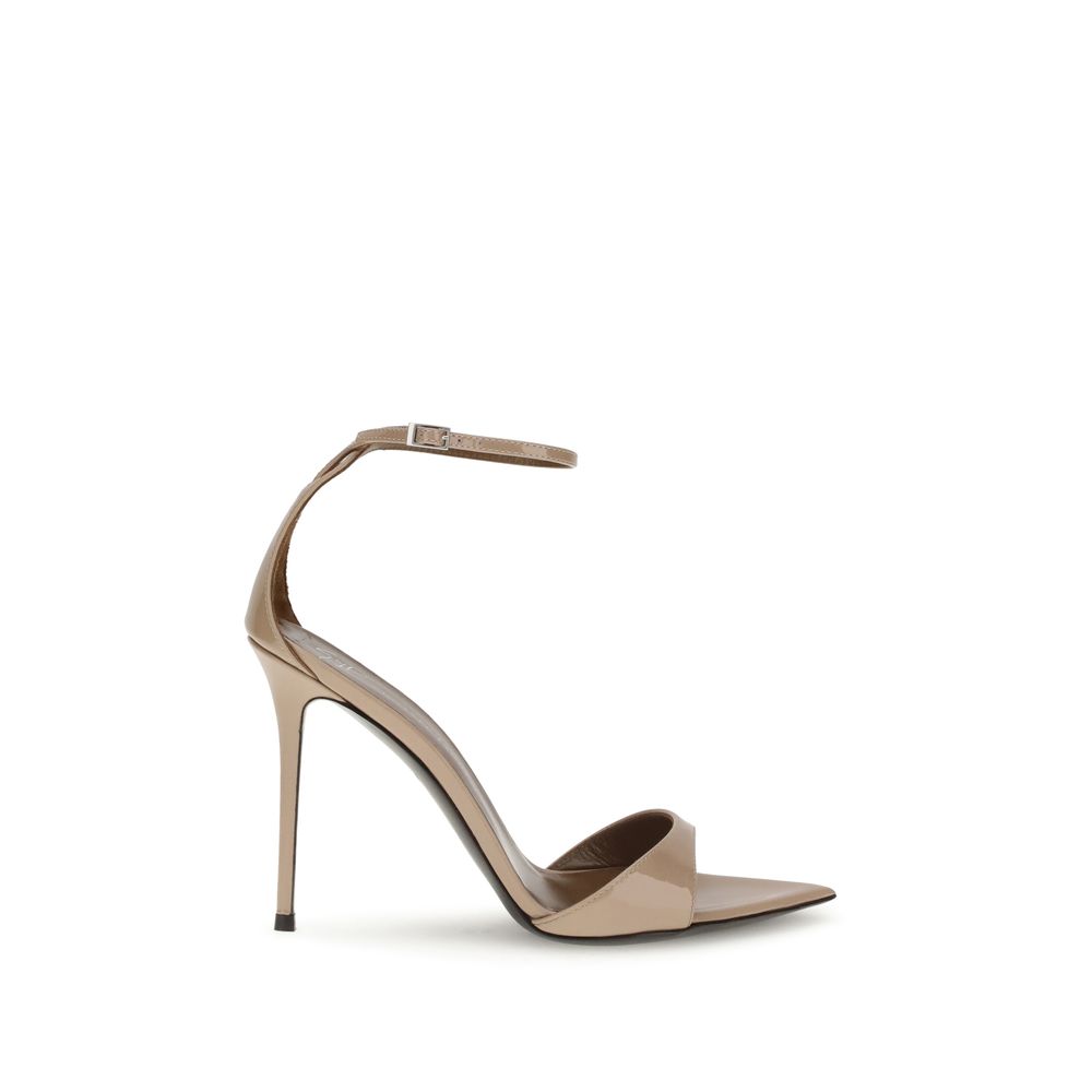 Beige Leather Stiletto Heel Sandals - ventzia