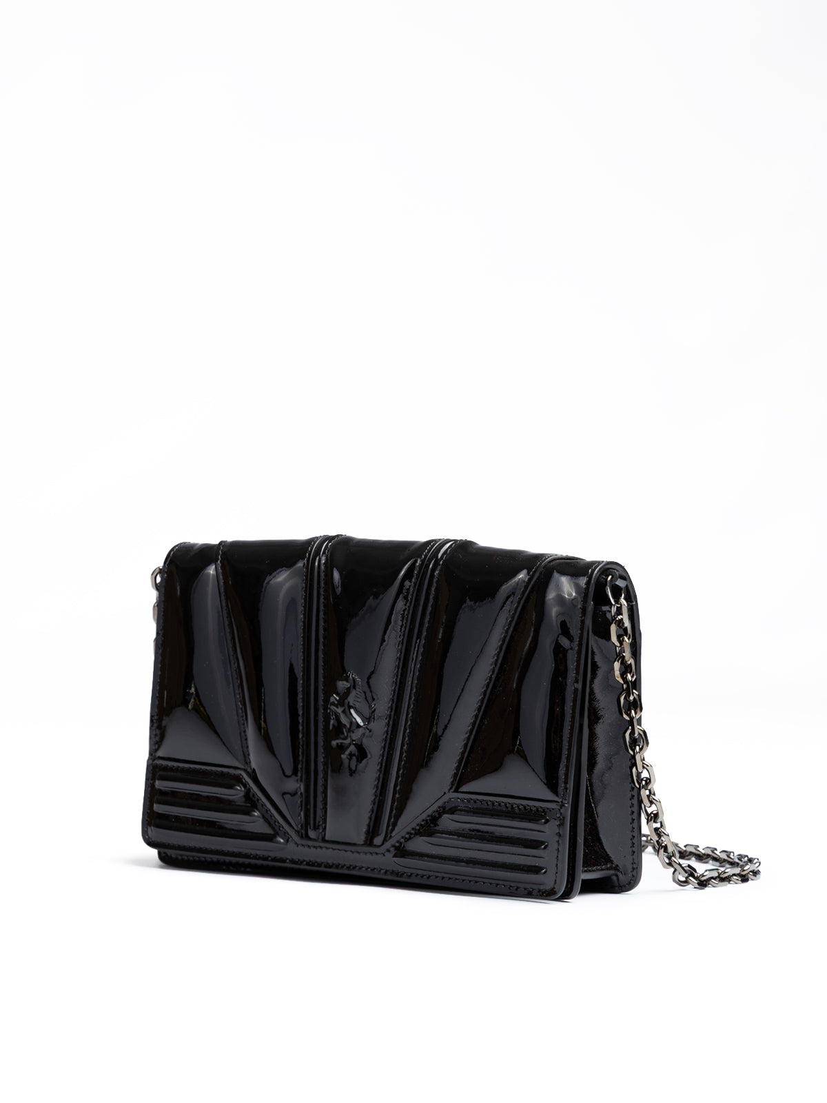 Black GT patent leather bag with chain - ventzia