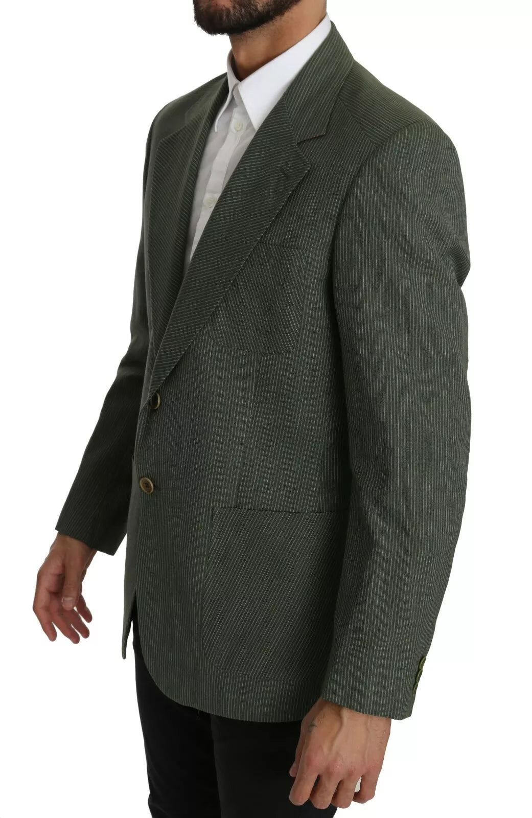 Green Linen Blazer One Piece Single Breasted Jacket - ventzia