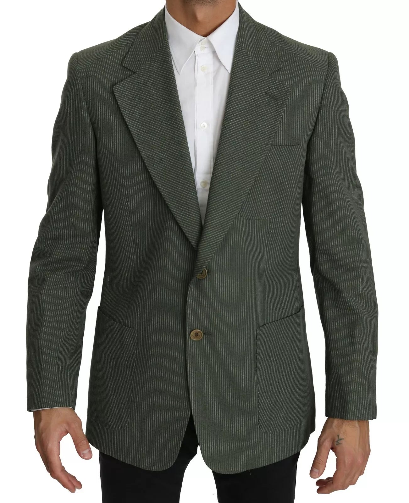 Green Linen Blazer One Piece Single Breasted Jacket - ventzia