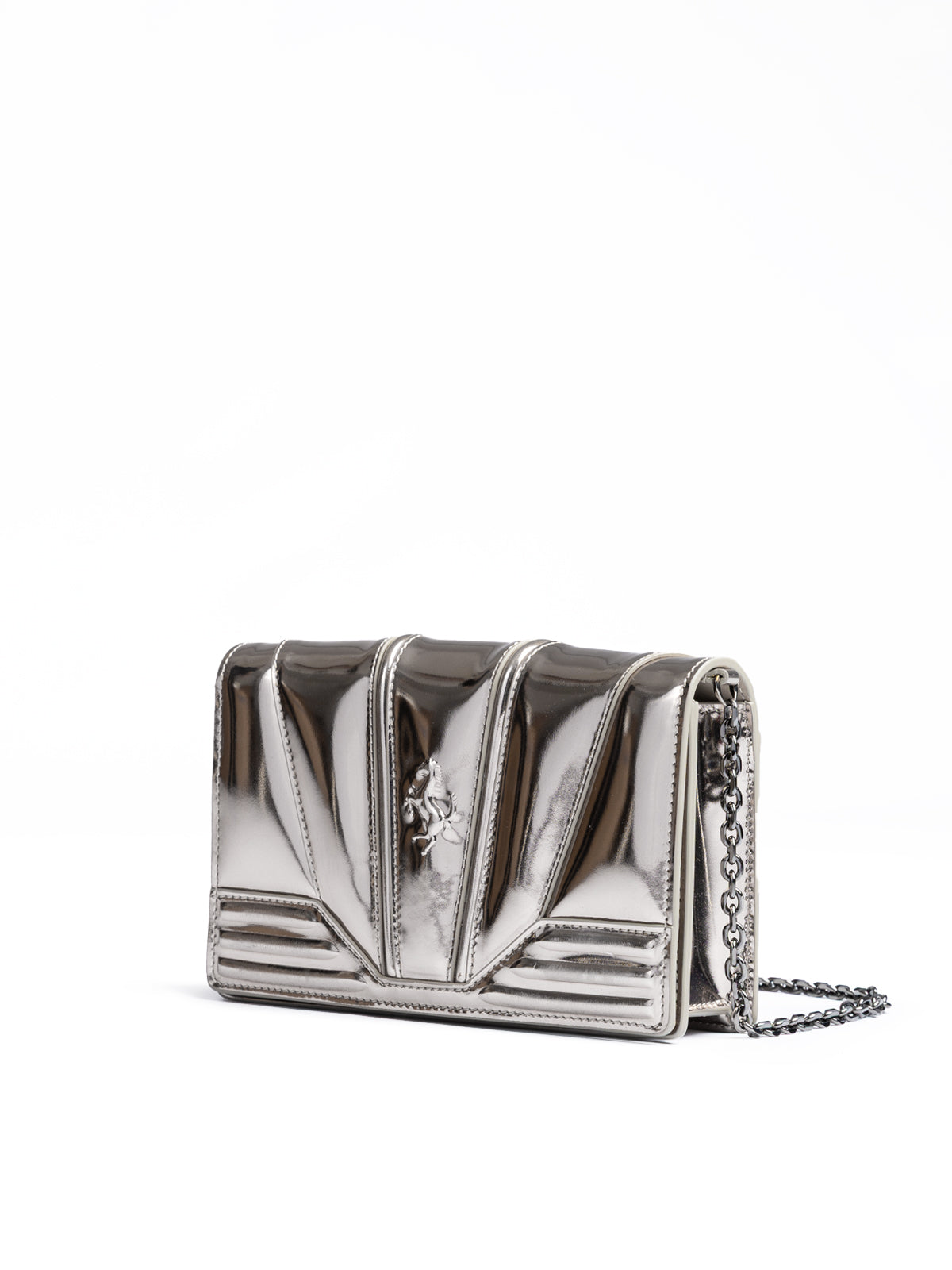 Metal Silver GT patent leather bag with chain - ventzia