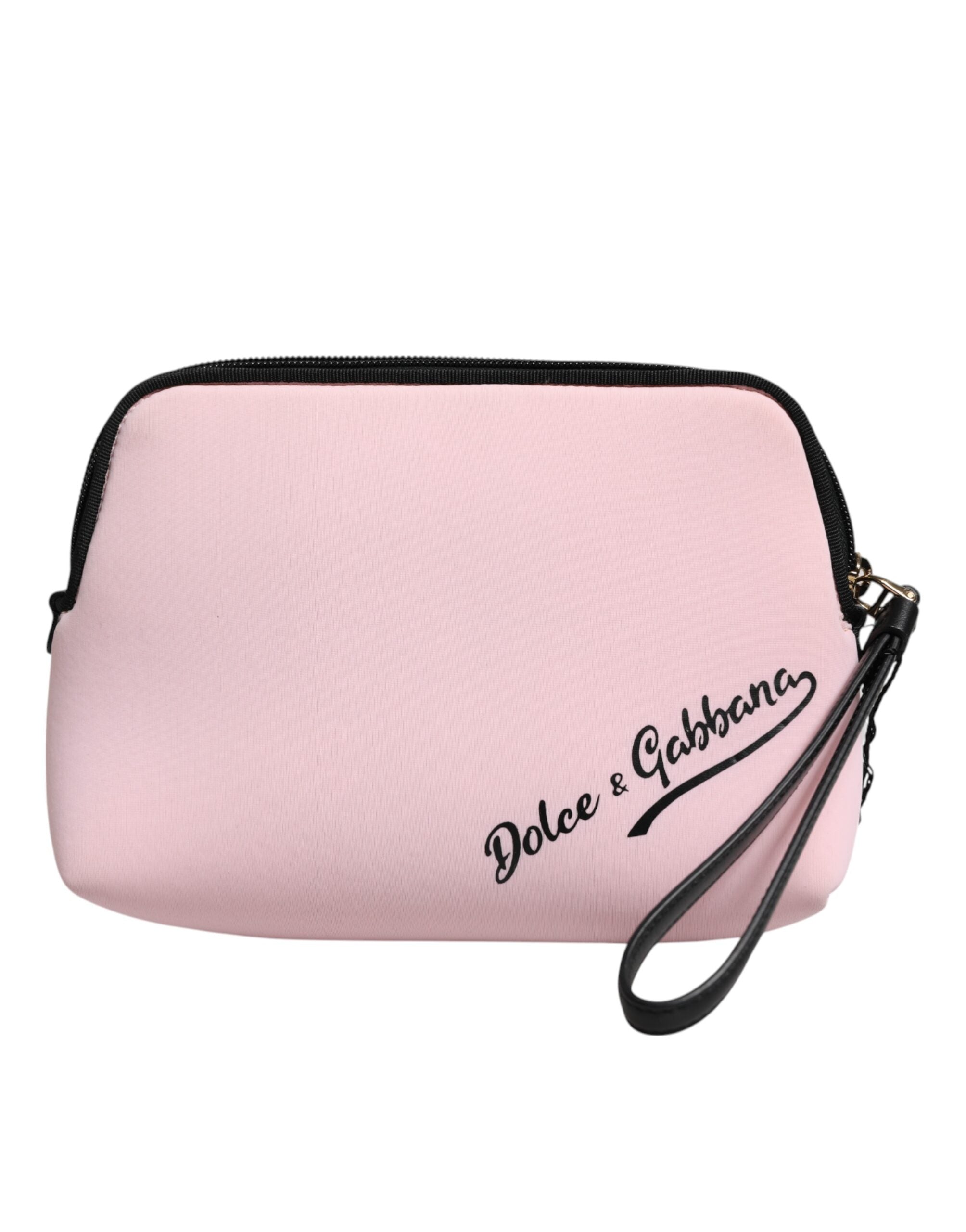 Pink Solid Nylon DG Logo Print Clutch Zip Borse Pouch Bag - ventzia