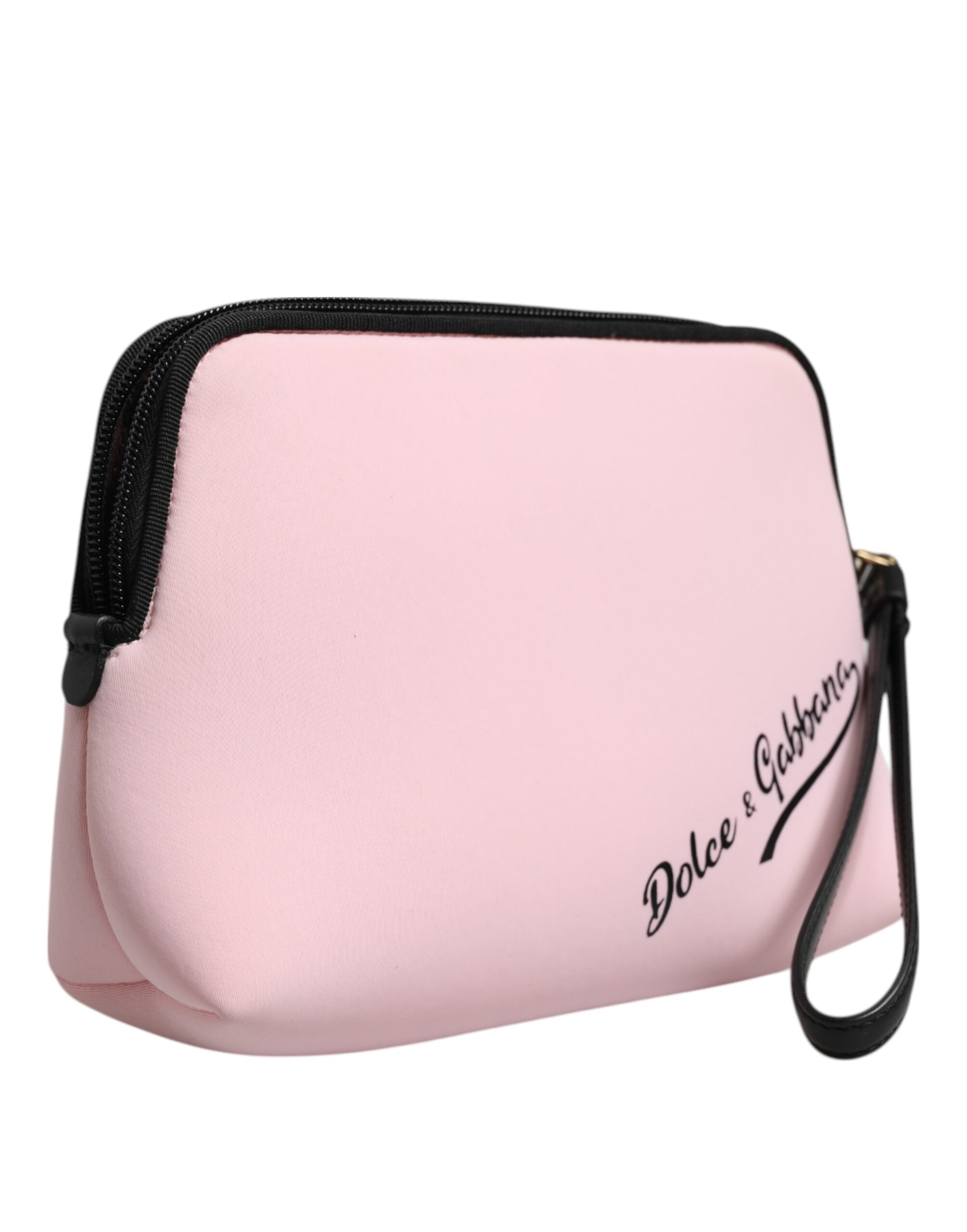 Pink Solid Nylon DG Logo Print Clutch Zip Borse Pouch Bag - ventzia
