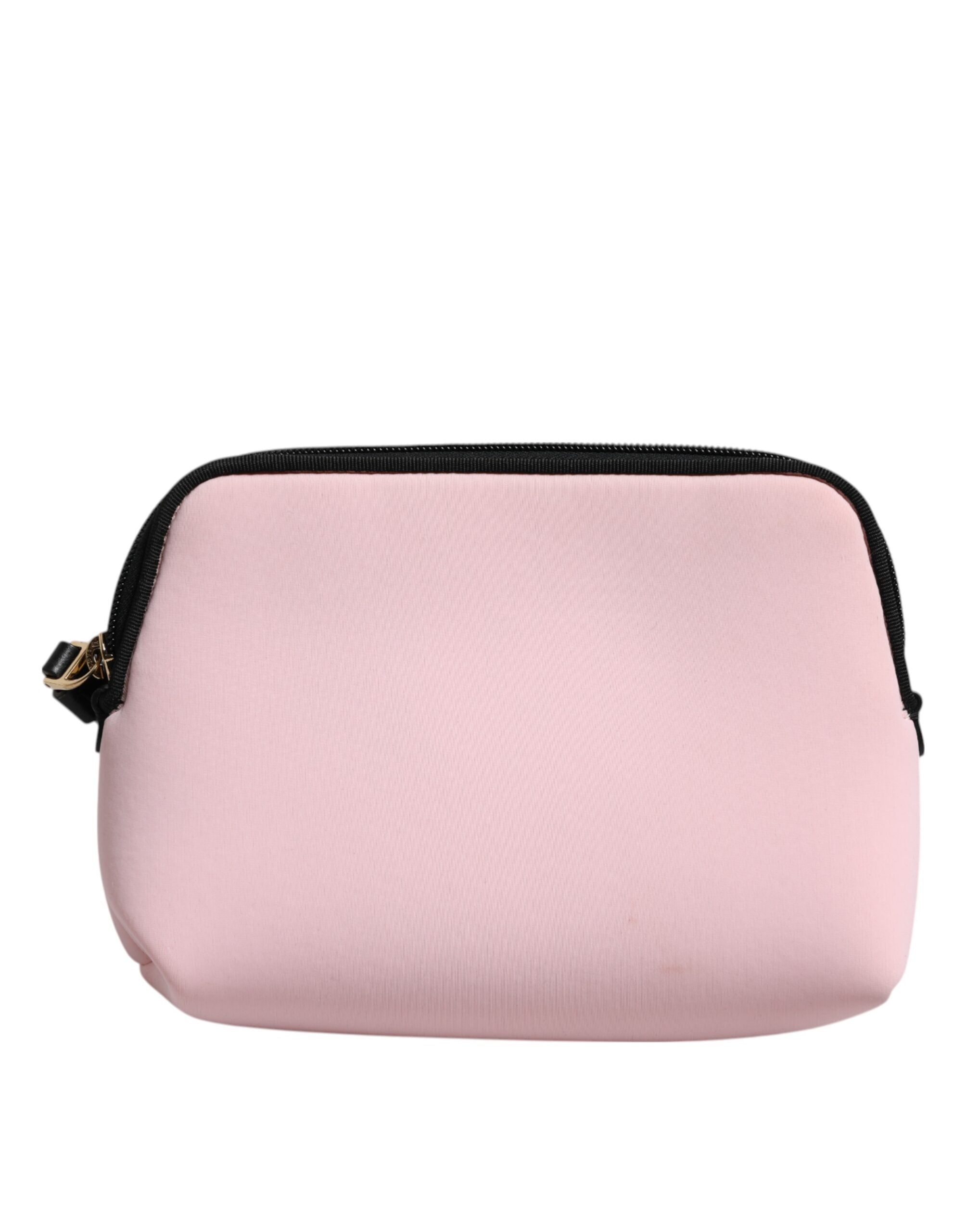 Pink Solid Nylon DG Logo Print Clutch Zip Borse Pouch Bag - ventzia