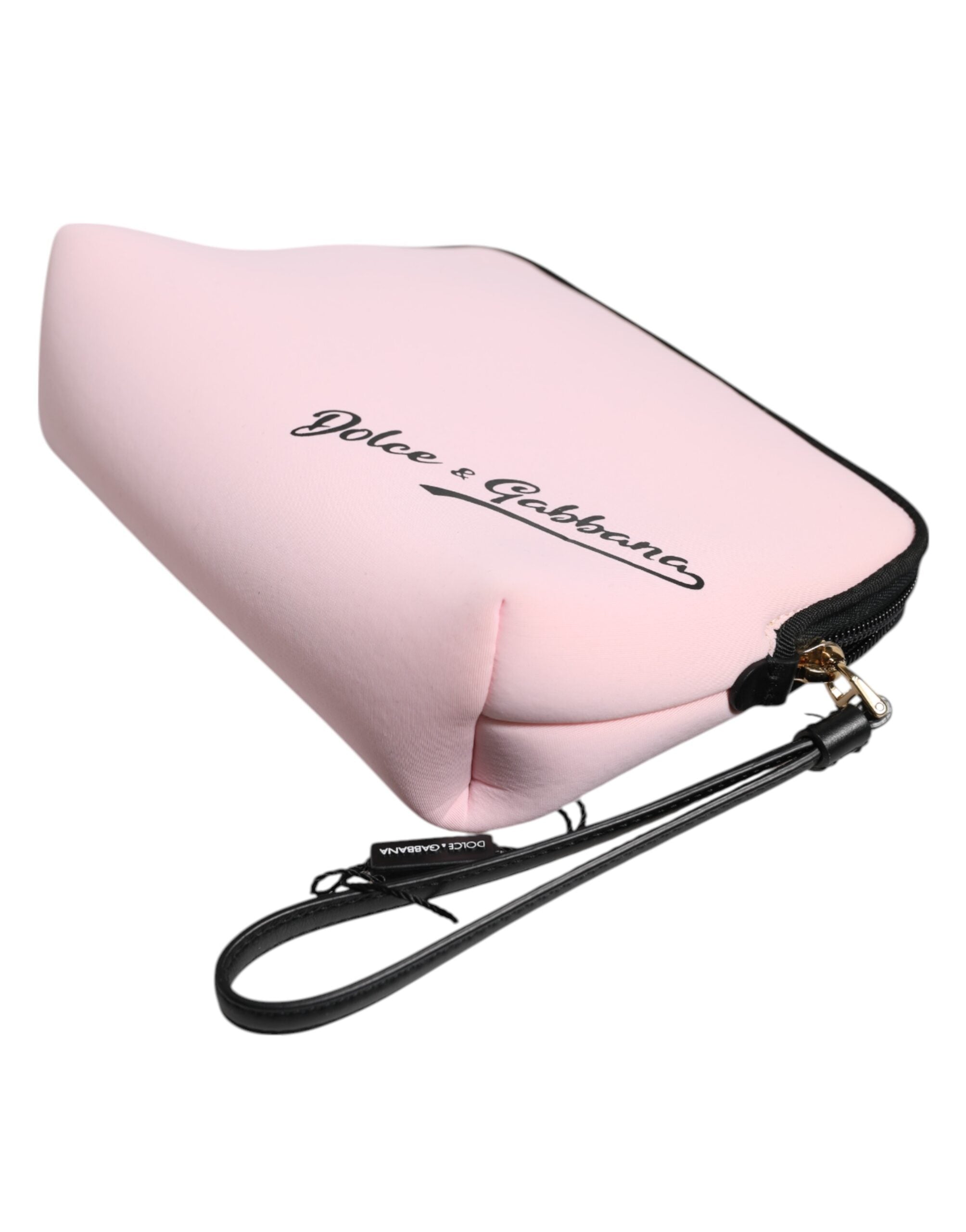 Pink Solid Nylon DG Logo Print Clutch Zip Borse Pouch Bag - ventzia