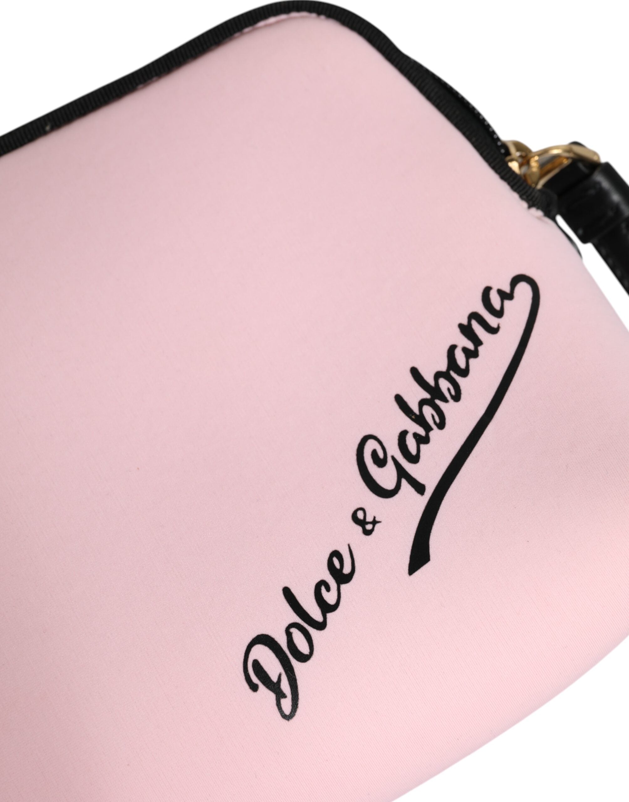 Pink Solid Nylon DG Logo Print Clutch Zip Borse Pouch Bag - ventzia