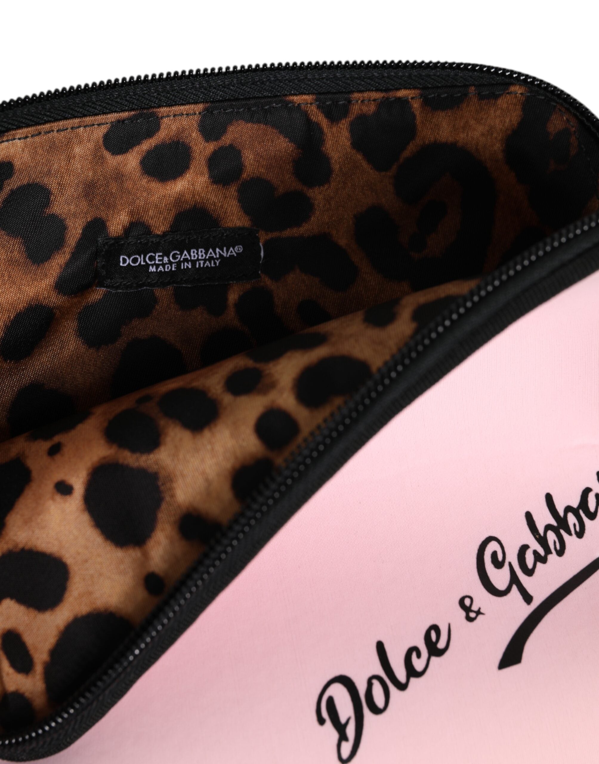 Pink Solid Nylon DG Logo Print Clutch Zip Borse Pouch Bag - ventzia
