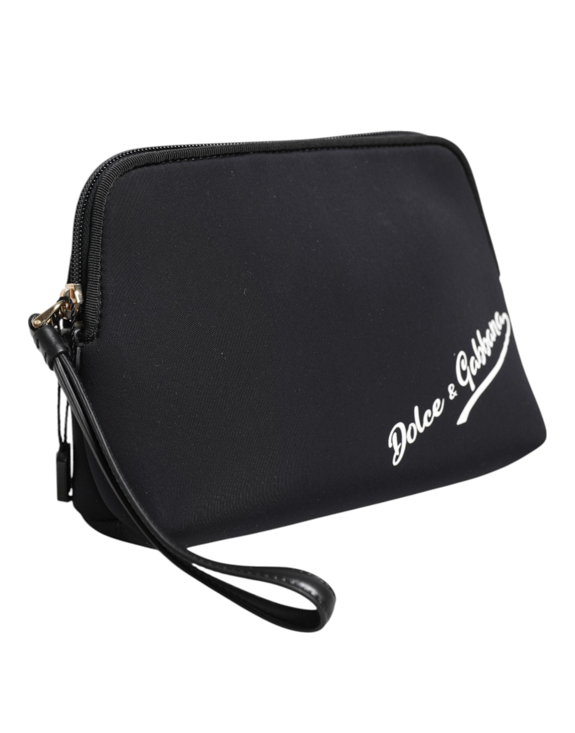 Black Solid Nylon DG LogoPrint Clutch Zip Borse Pouch Bag - ventzia