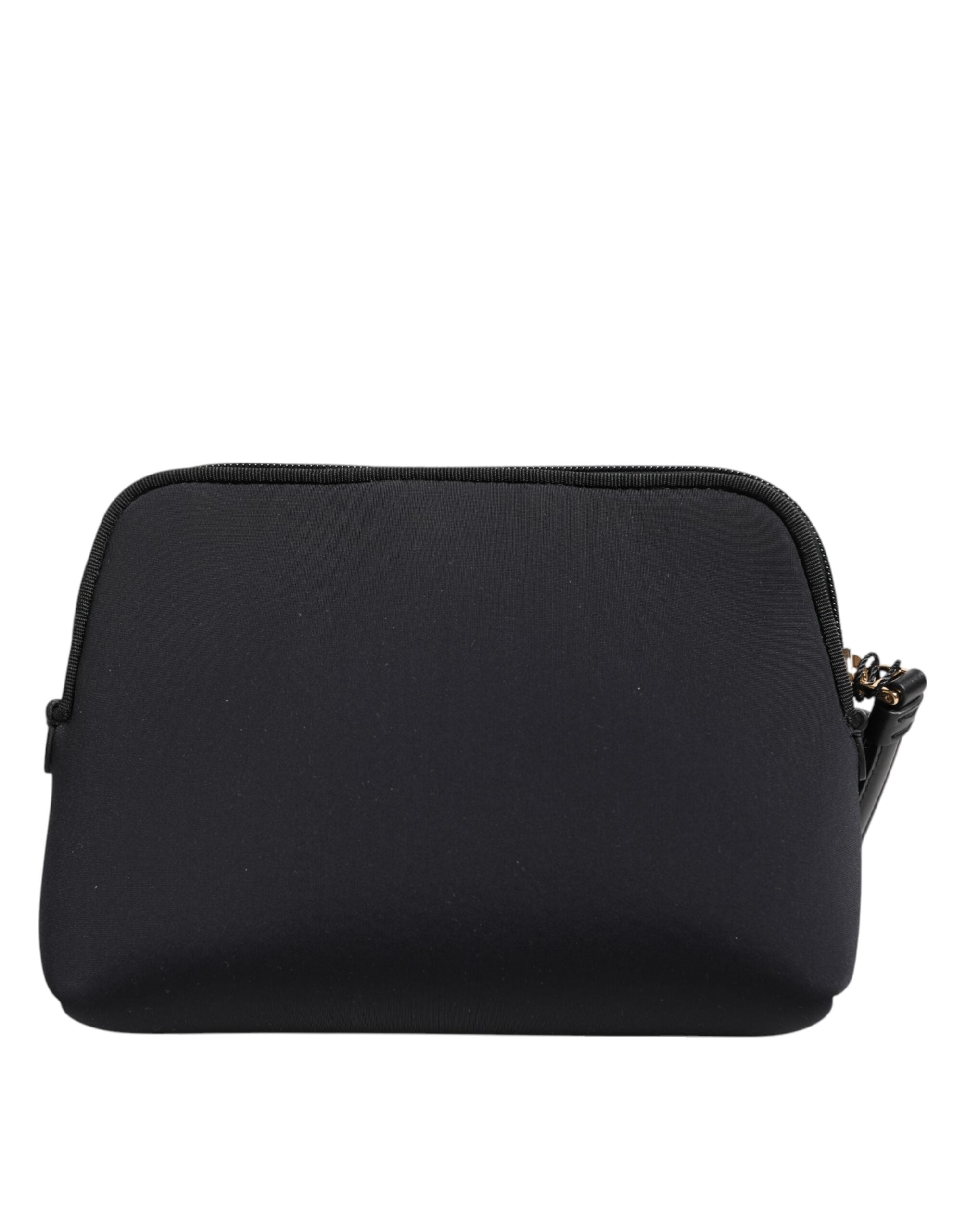 Black Solid Nylon DG LogoPrint Clutch Zip Borse Pouch Bag - ventzia