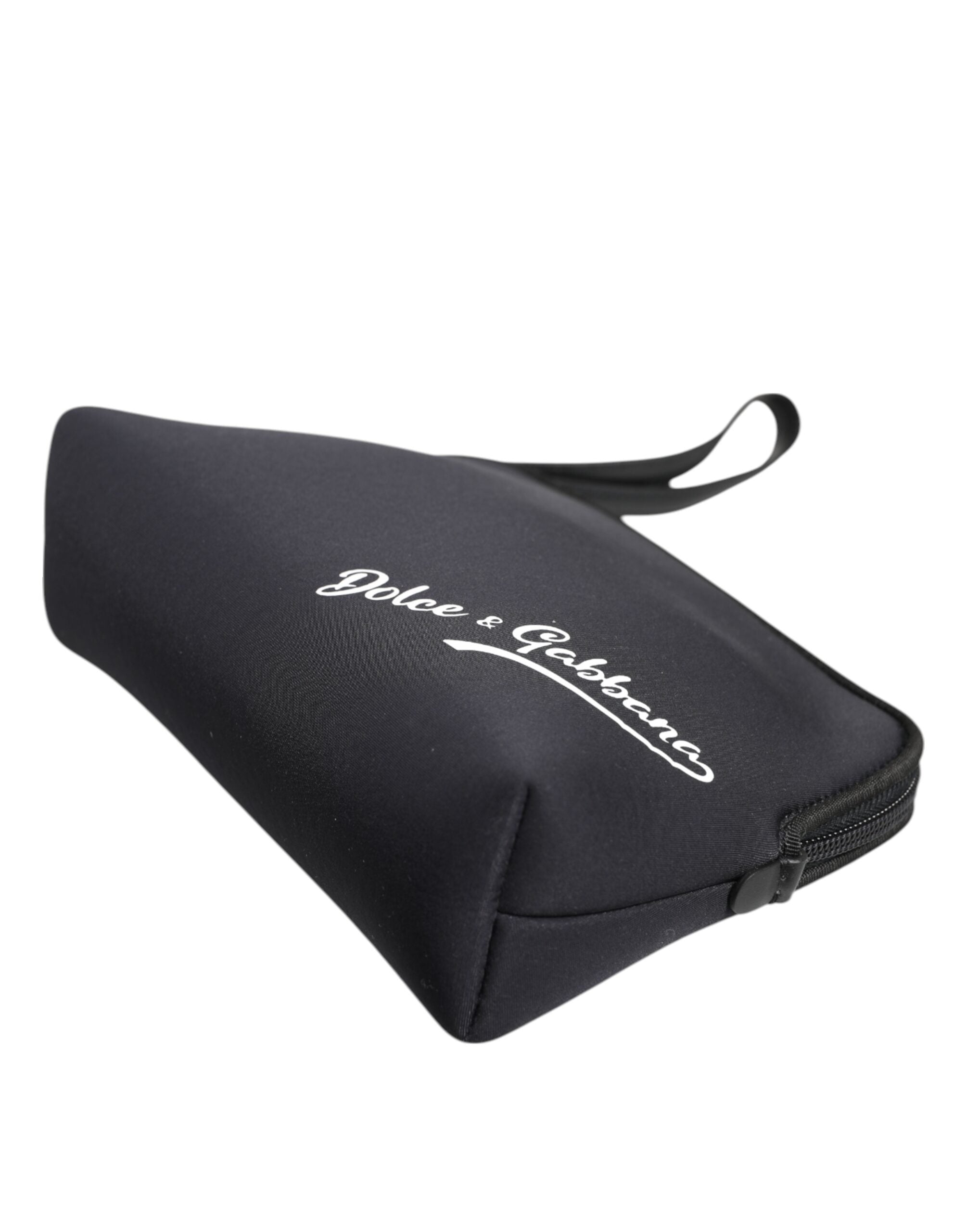 Black Solid Nylon DG LogoPrint Clutch Zip Borse Pouch Bag - ventzia