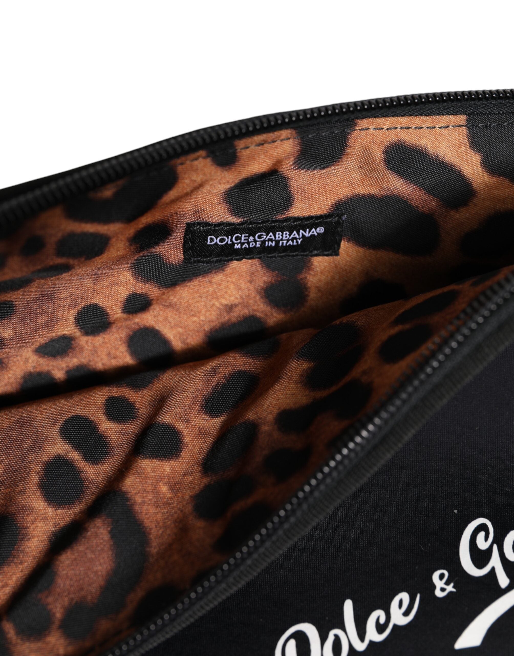 Black Solid Nylon DG LogoPrint Clutch Zip Borse Pouch Bag - ventzia