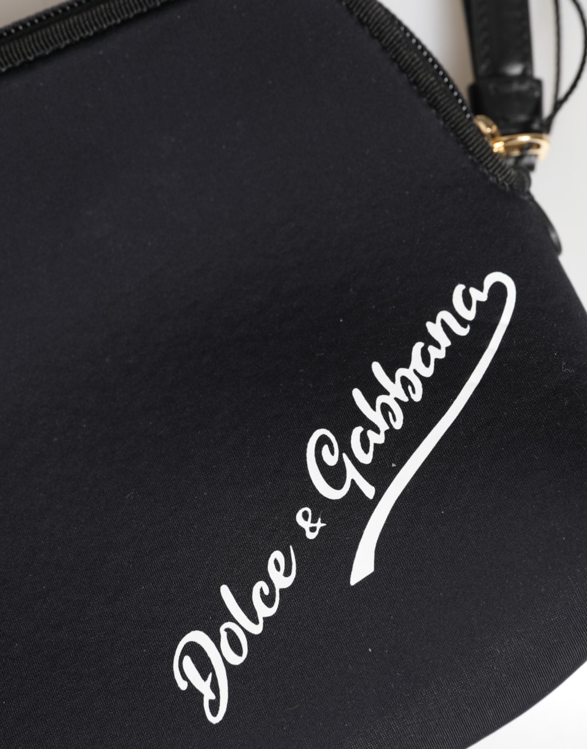 Black Solid Nylon DG LogoPrint Clutch Zip Borse Pouch Bag - ventzia