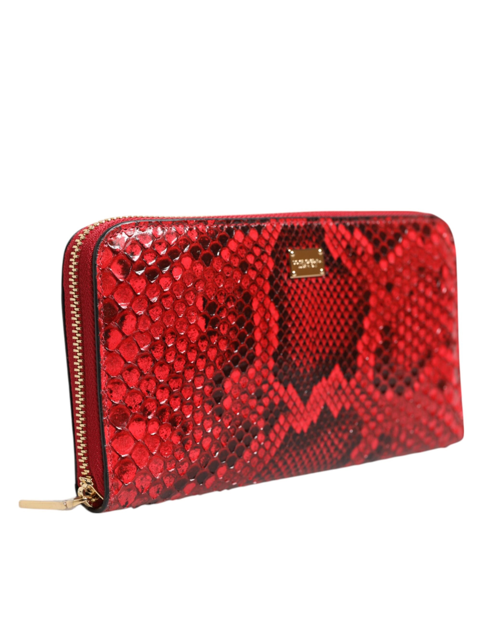 Red Exotic Leather Zip Around Continental Clutch Wallet - ventzia