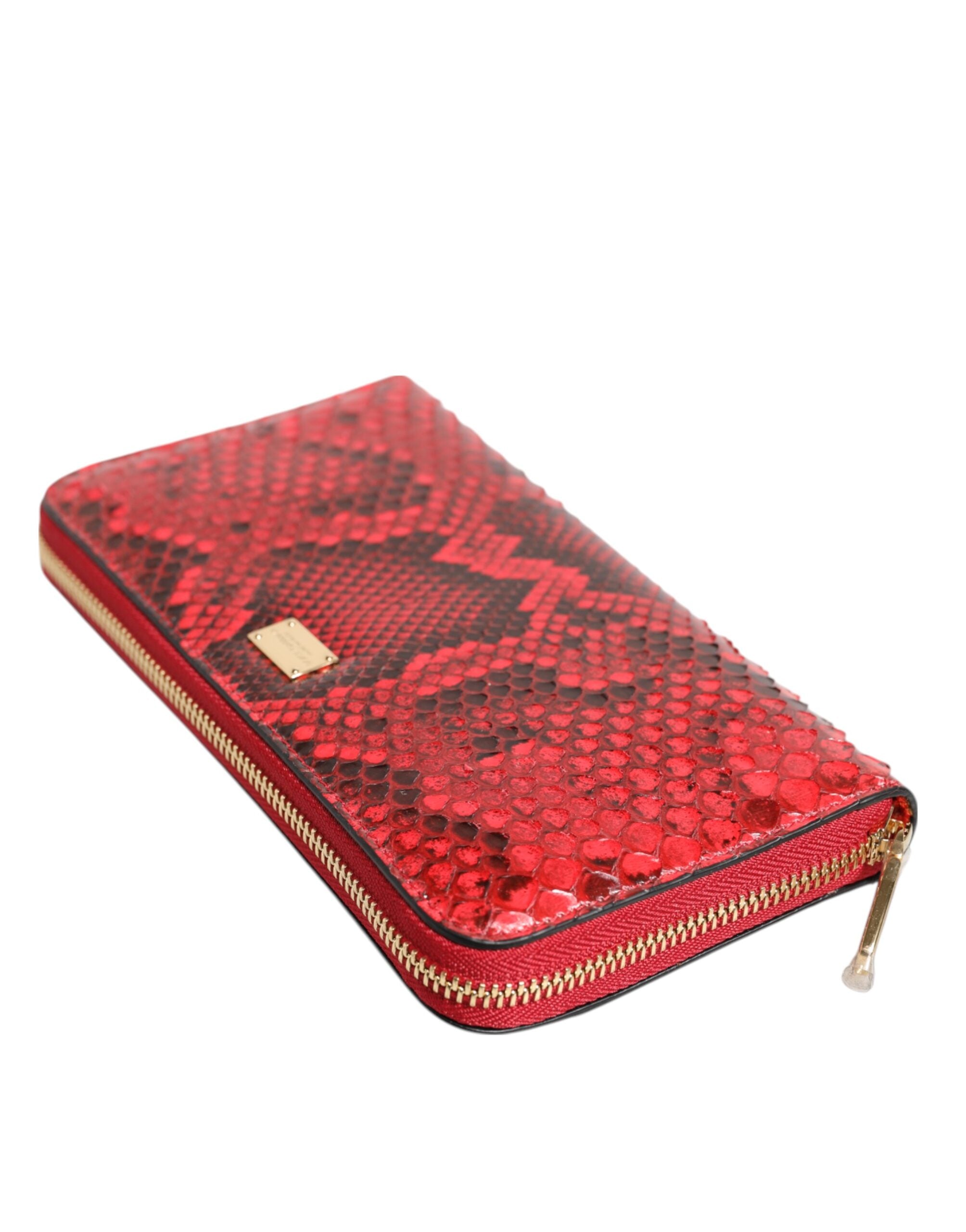 Red Exotic Leather Zip Around Continental Clutch Wallet - ventzia