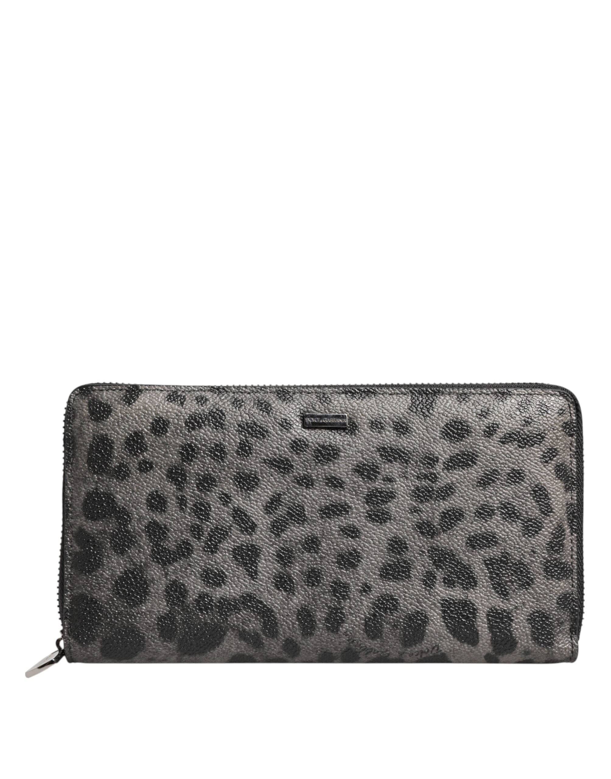 Black Gray Leopard Leather Zip Around Continental Wallet - ventzia