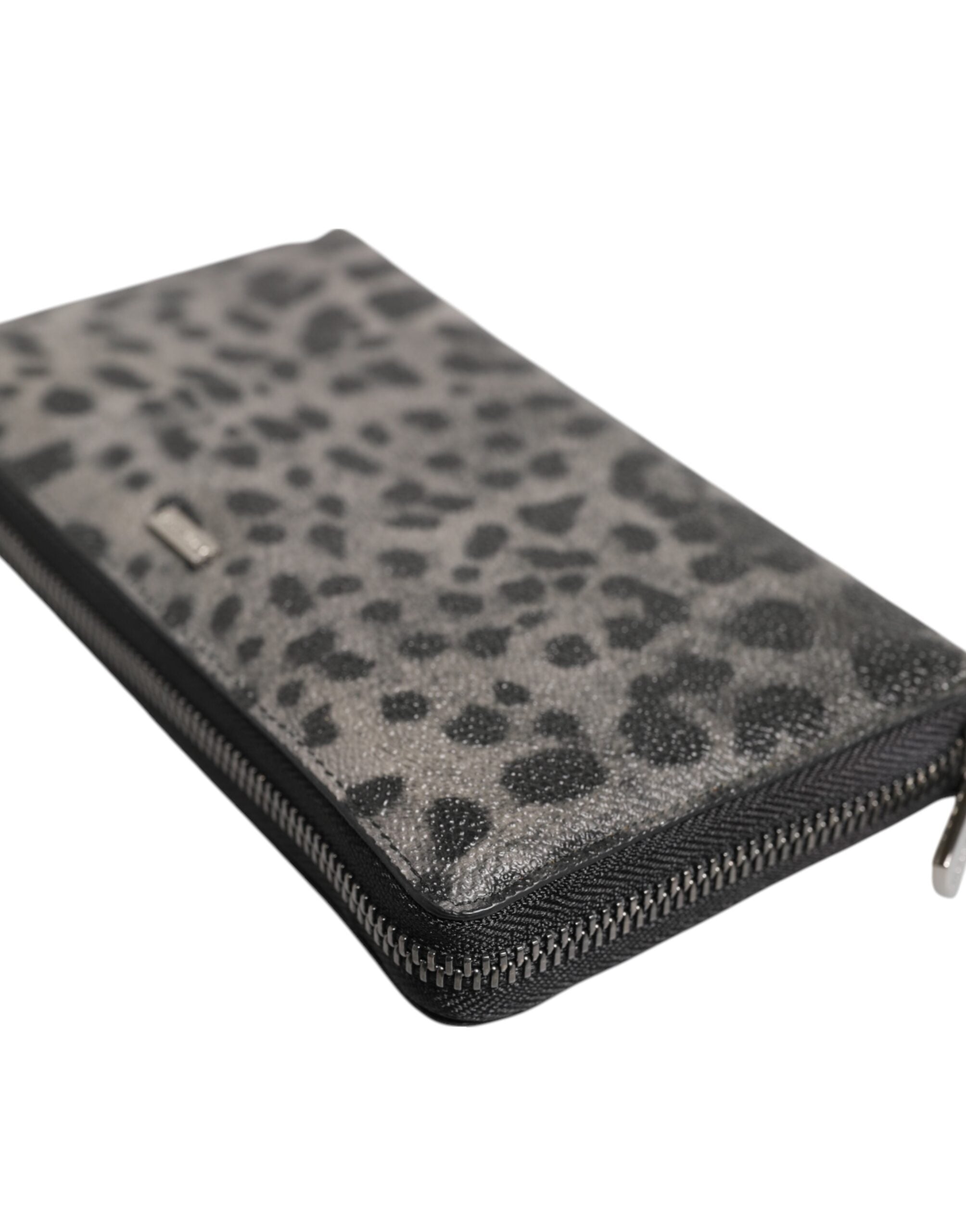 Black Gray Leopard Leather Zip Around Continental Wallet - ventzia