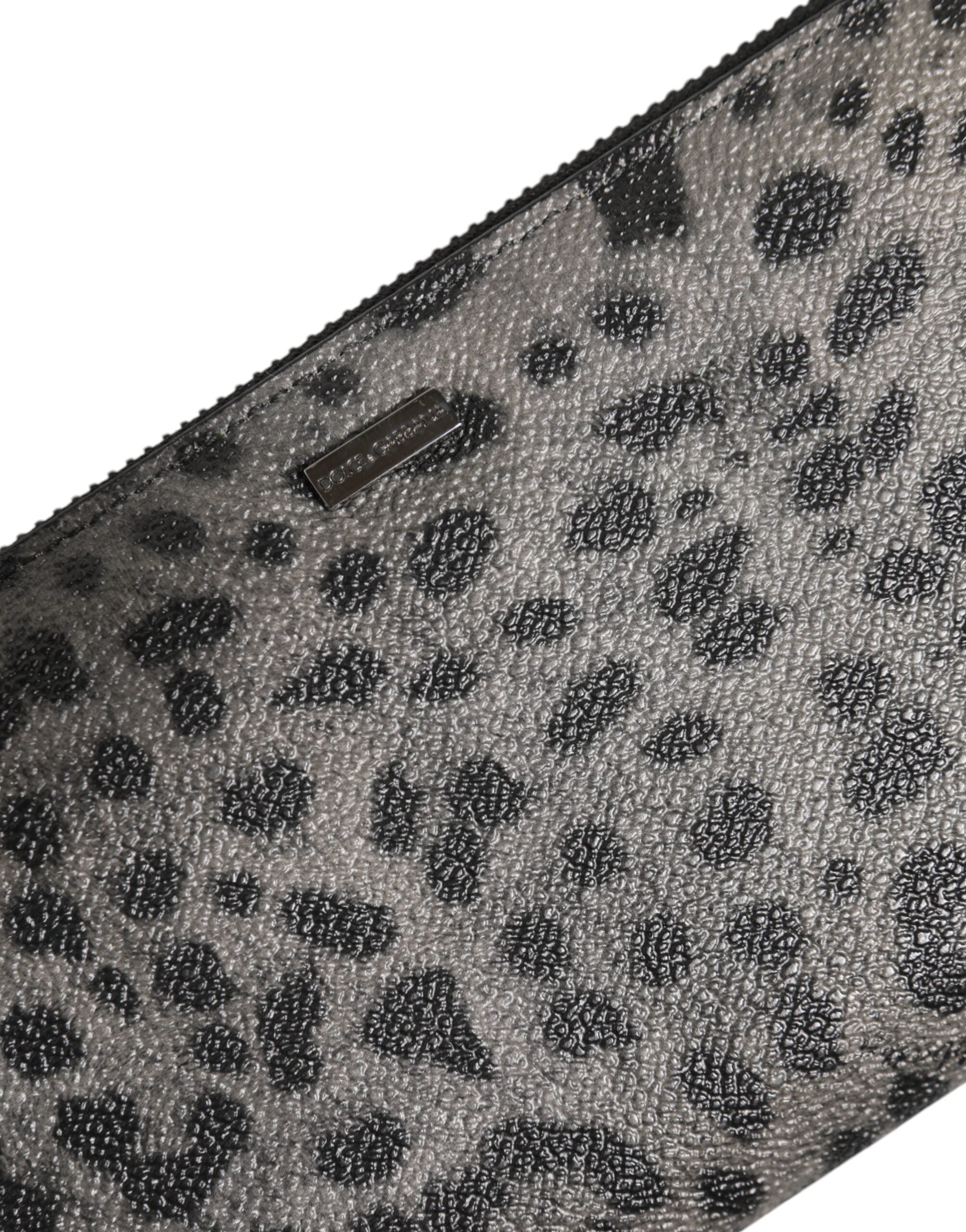 Black Gray Leopard Leather Zip Around Continental Wallet - ventzia