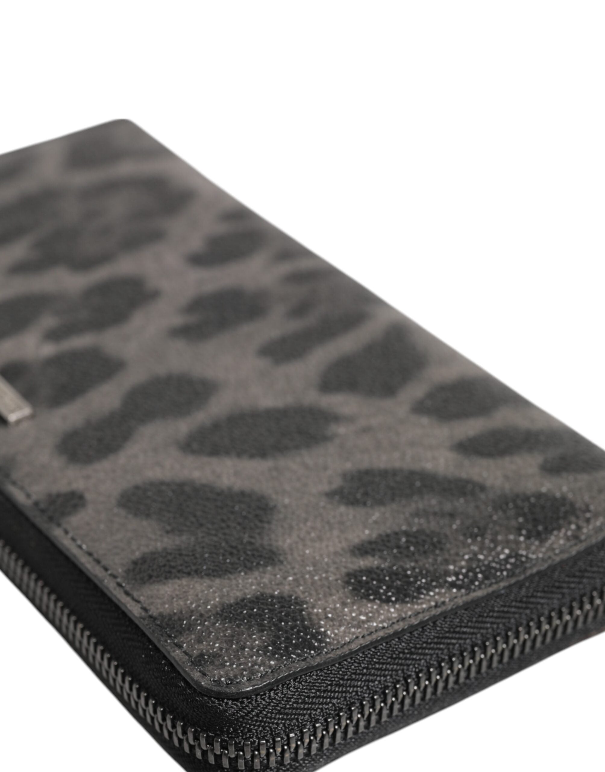 Black Gray Leopard Leather Zip Around Continental Wallet - ventzia