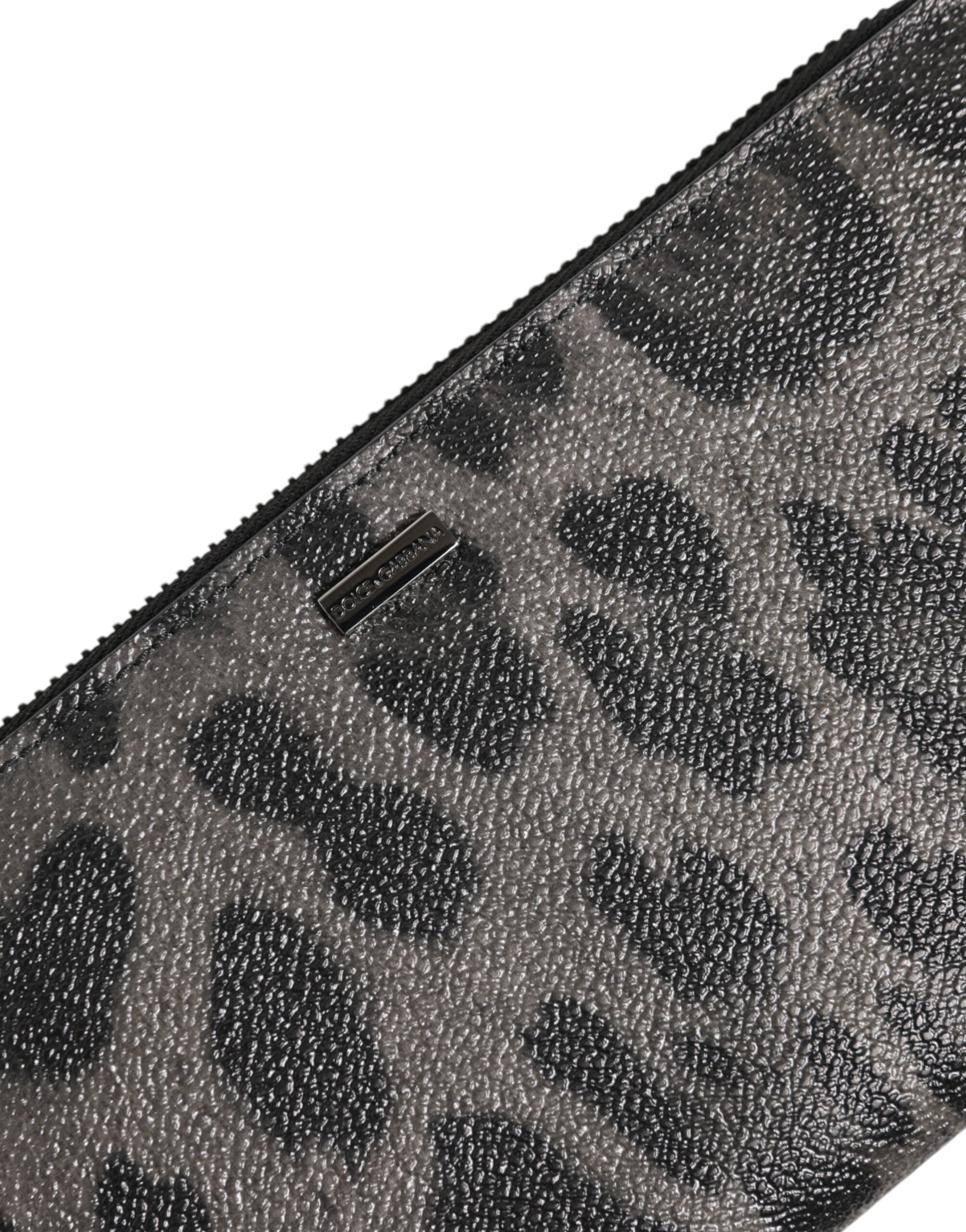 Black Gray Leopard Leather Zip Around Continental Wallet - ventzia