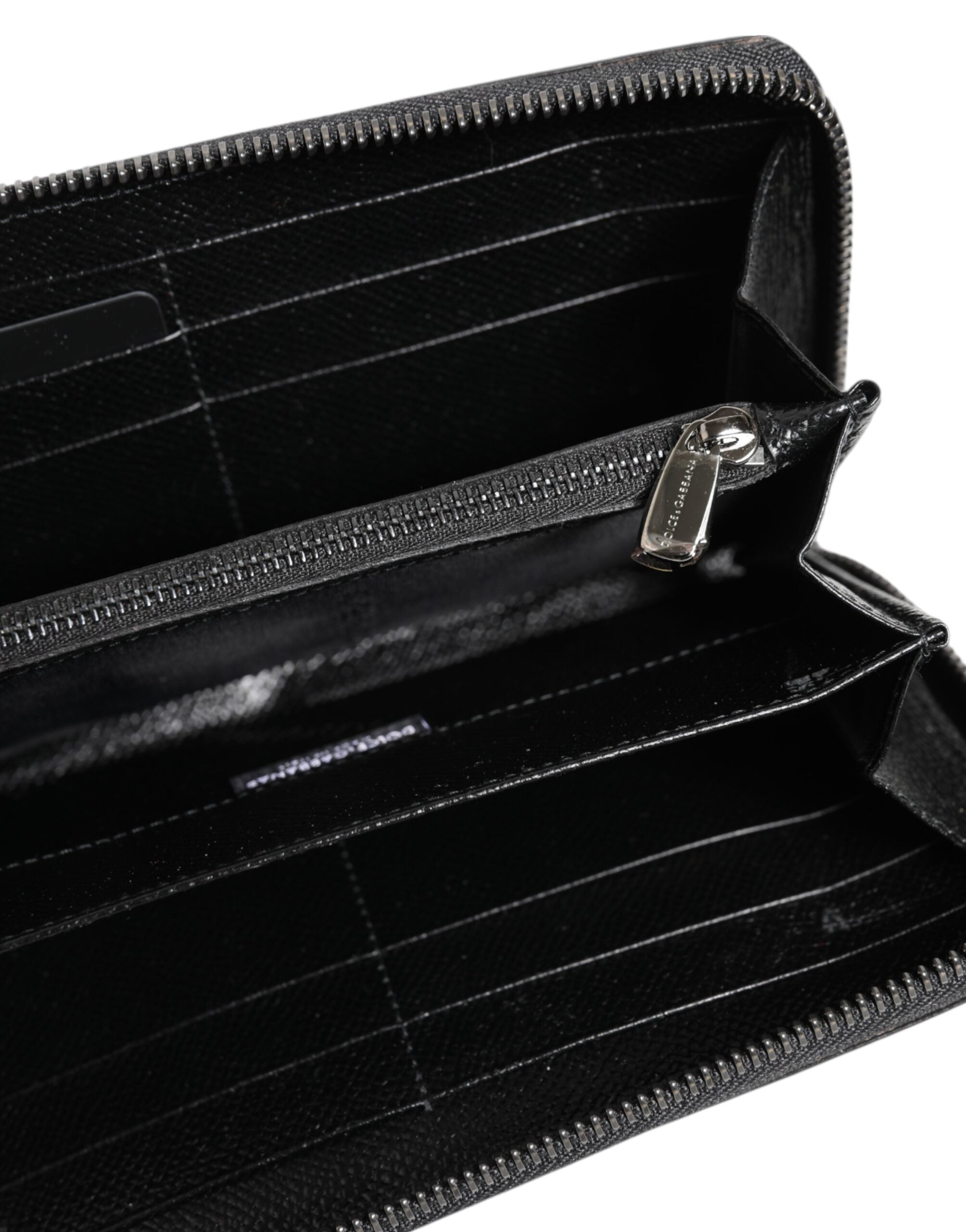 Black Gray Leopard Leather Zip Around Continental Wallet - ventzia