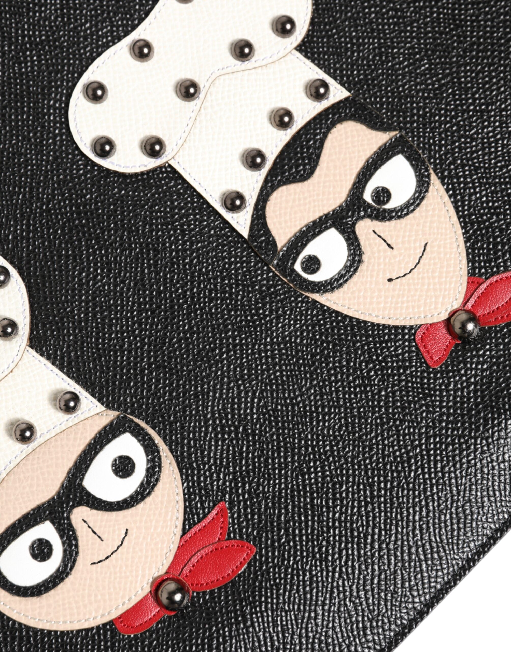 Black Leather #DGFAMILY Embellished Men Clutch Pouch Bag - ventzia