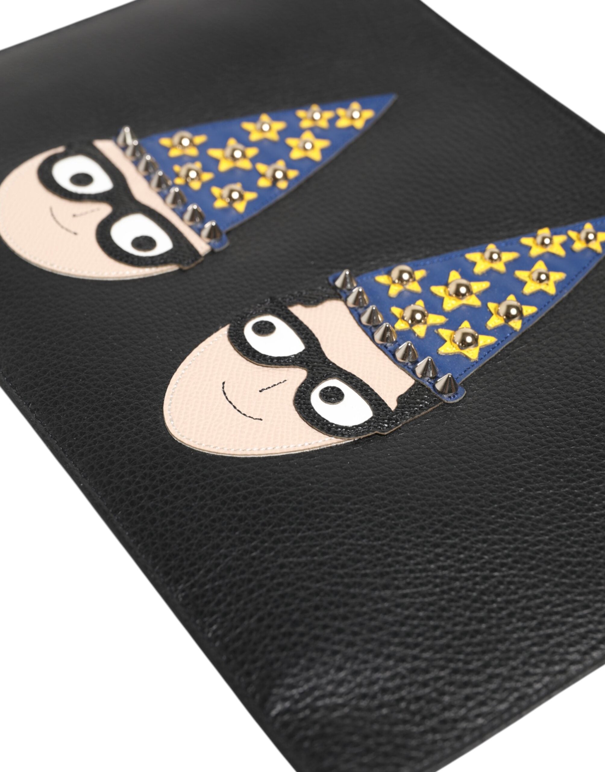 Black Leather #DGFAMILY Embellished Men Clutch Pouch Bag - ventzia