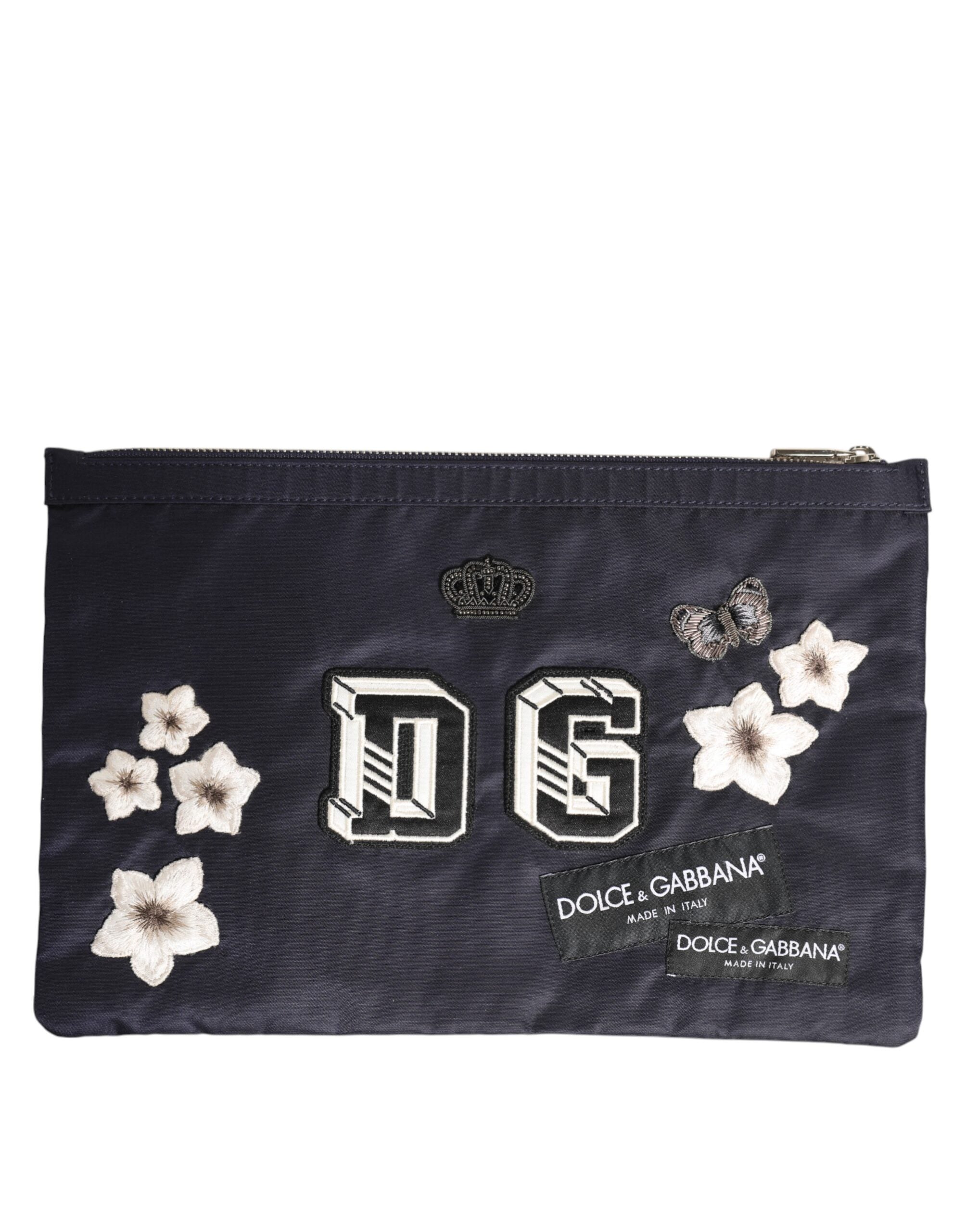Blue DG Logo Patch Embellished Pouch Clutch Men Borse Bag - ventzia
